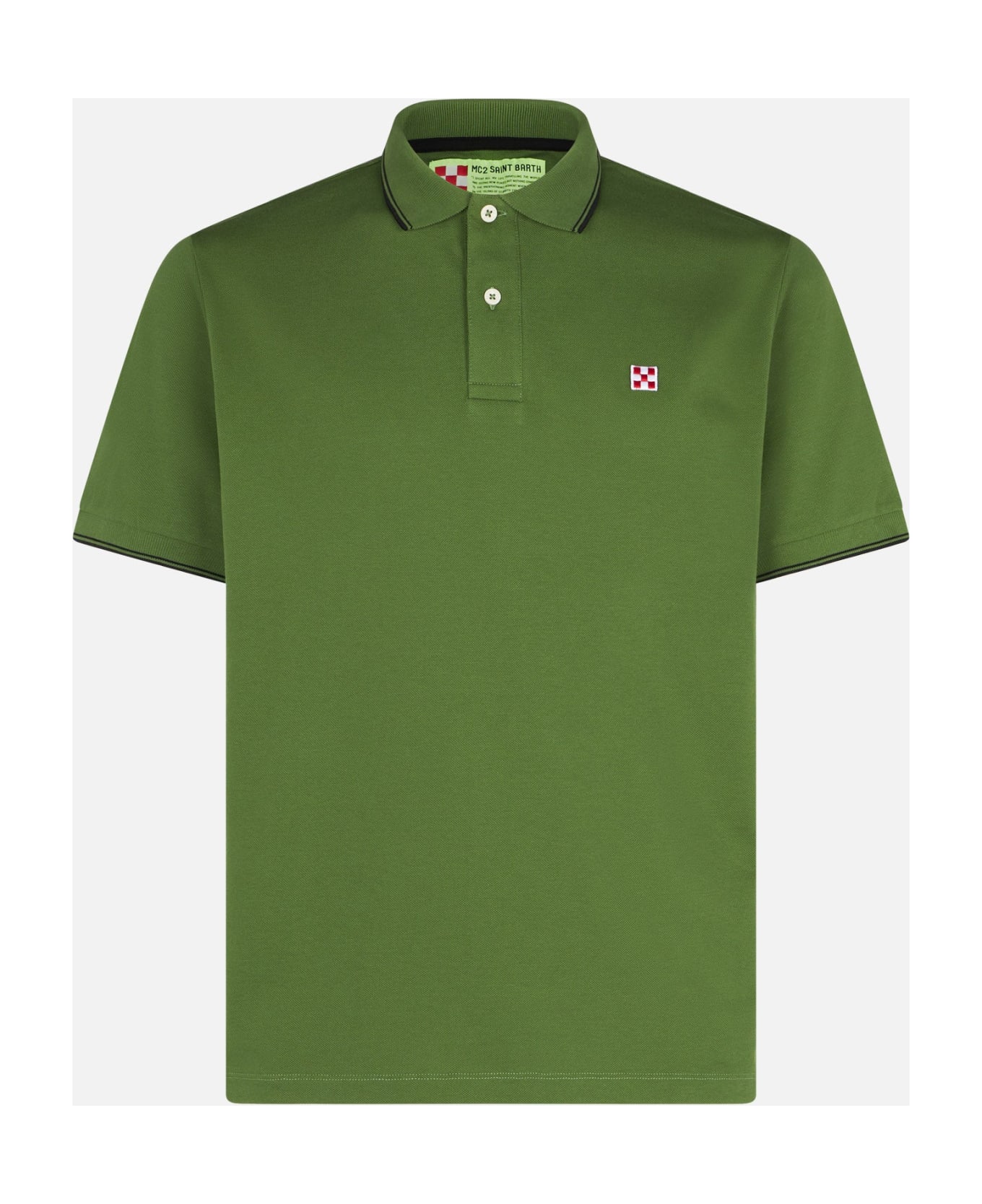 MC2 Saint Barth Military Green Piquet Polo With St. Barth Check Logo - GREEN