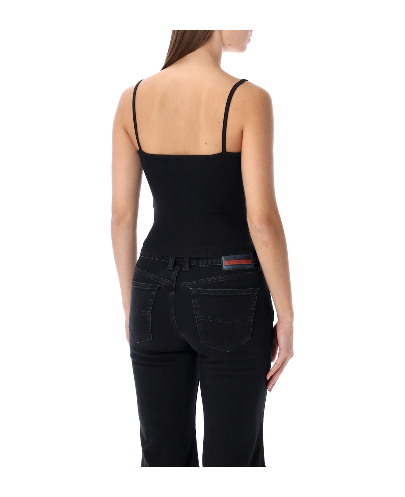 Diesel Ribbed Stretch Cotton Top With Metallic Oval D Logo - BLACK