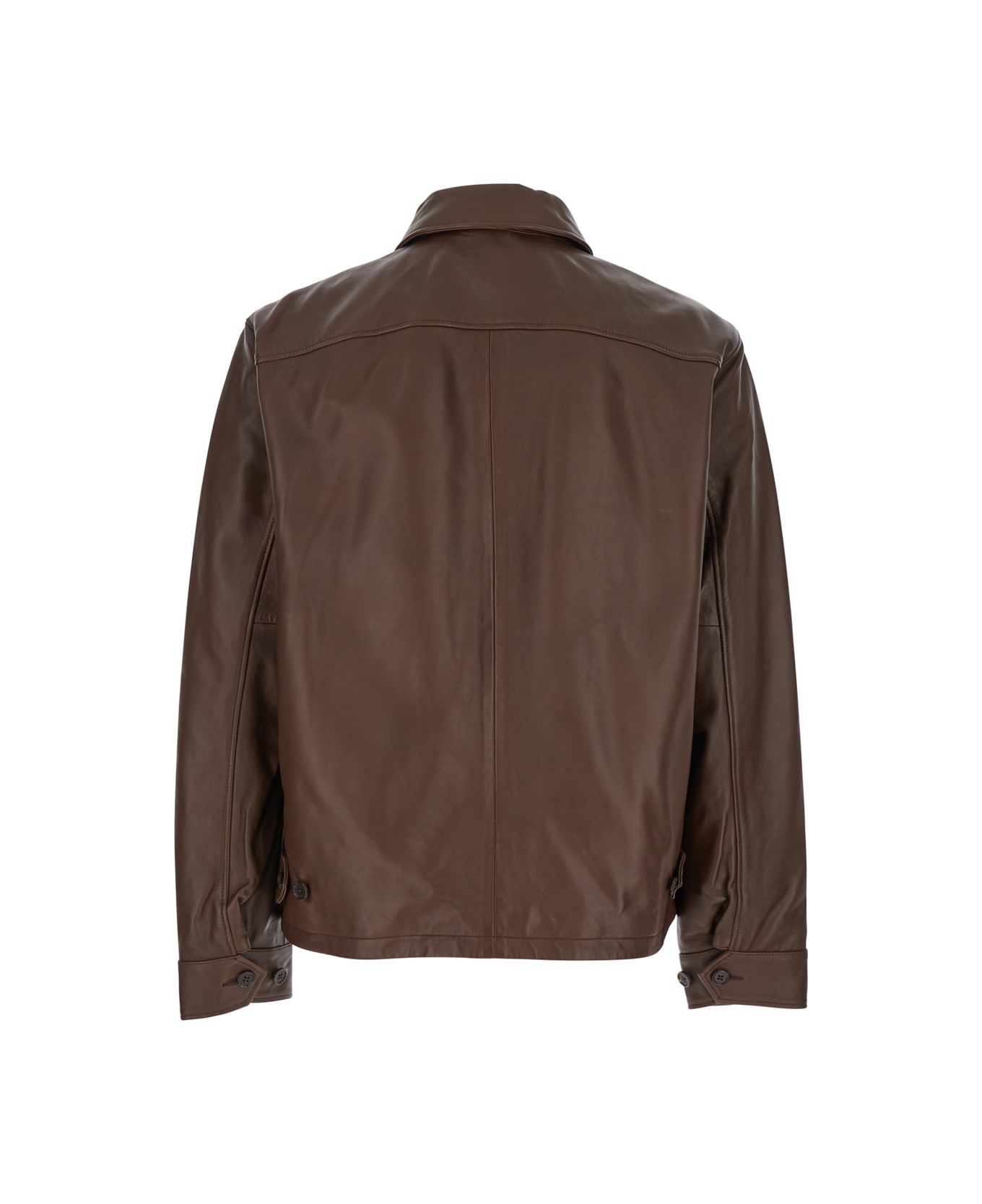 Polo Ralph Lauren Brown Jacket With Classic Collar And Pony Embroidery On The Front In Leather Man - Brown