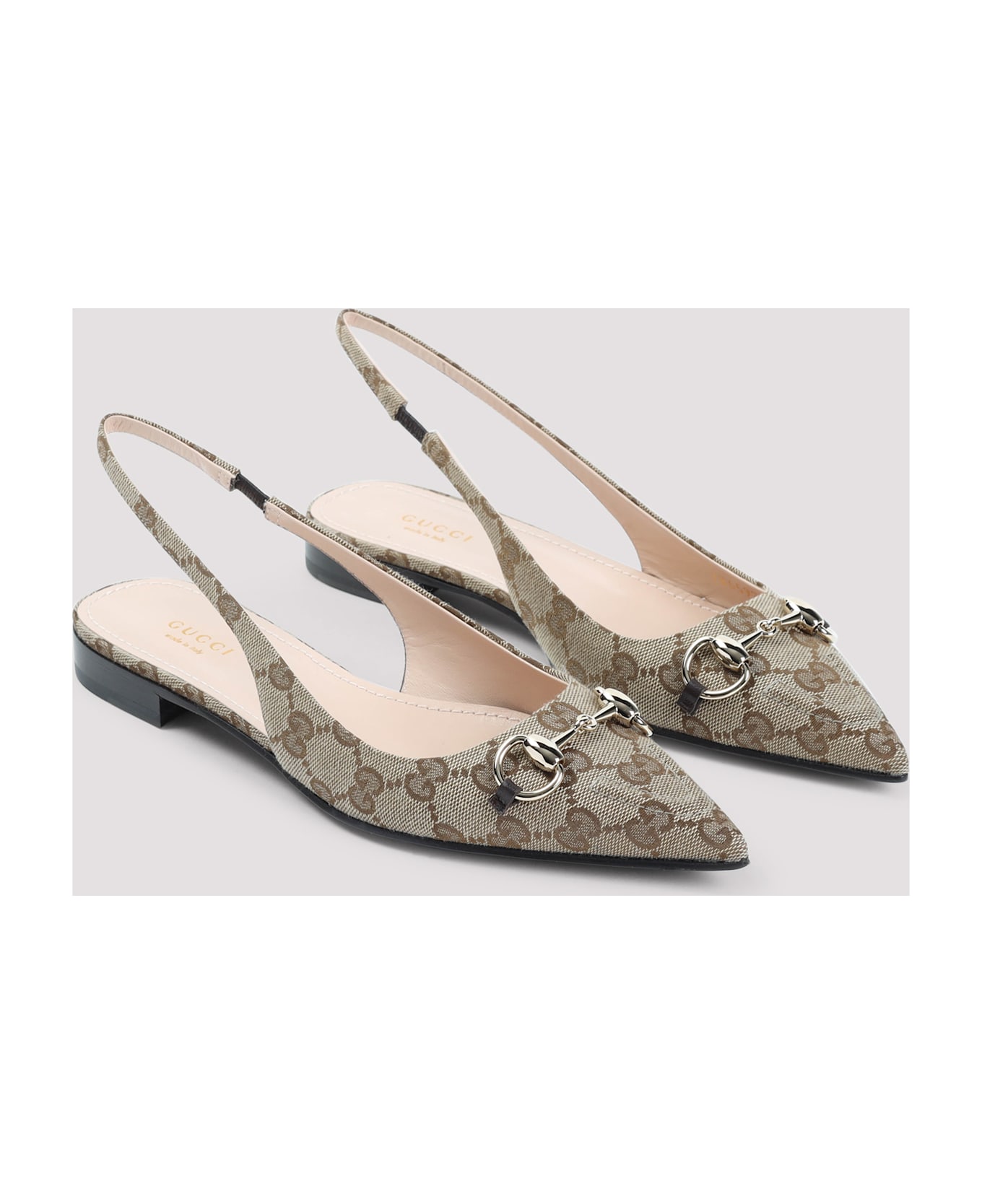 Gucci Erin Gg Canvas Flat Slingback Mules - Beige Ebony