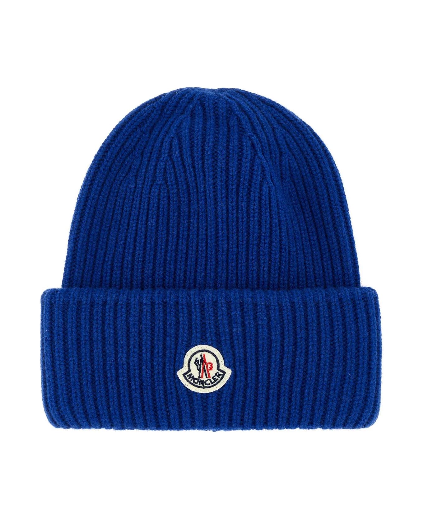 Moncler Electric Blue Wool Blend Beanie Hat - Blue 帽子