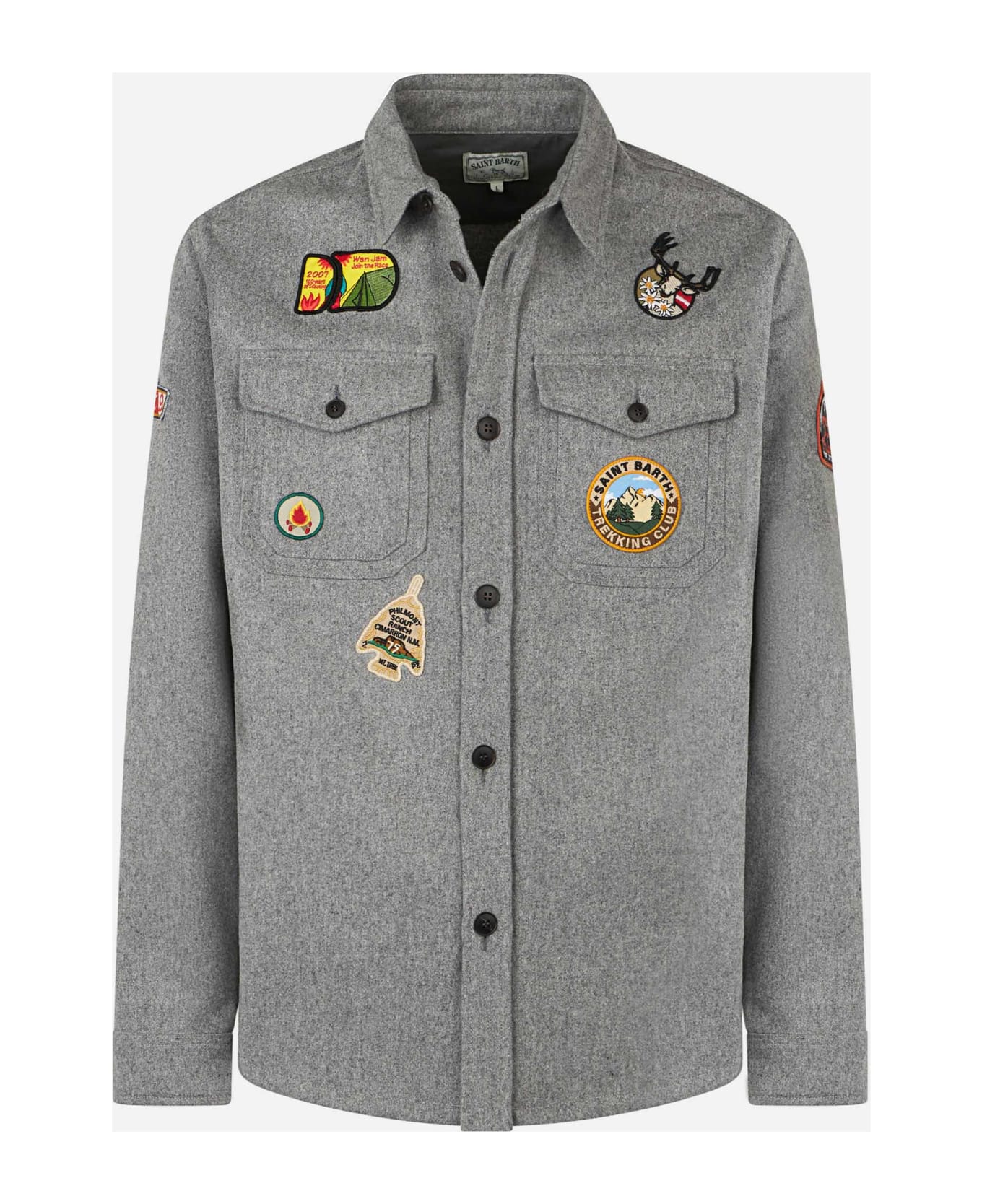 MC2 Saint Barth Man Wooly Grey Overshirt With Pockets And Patches - GREY