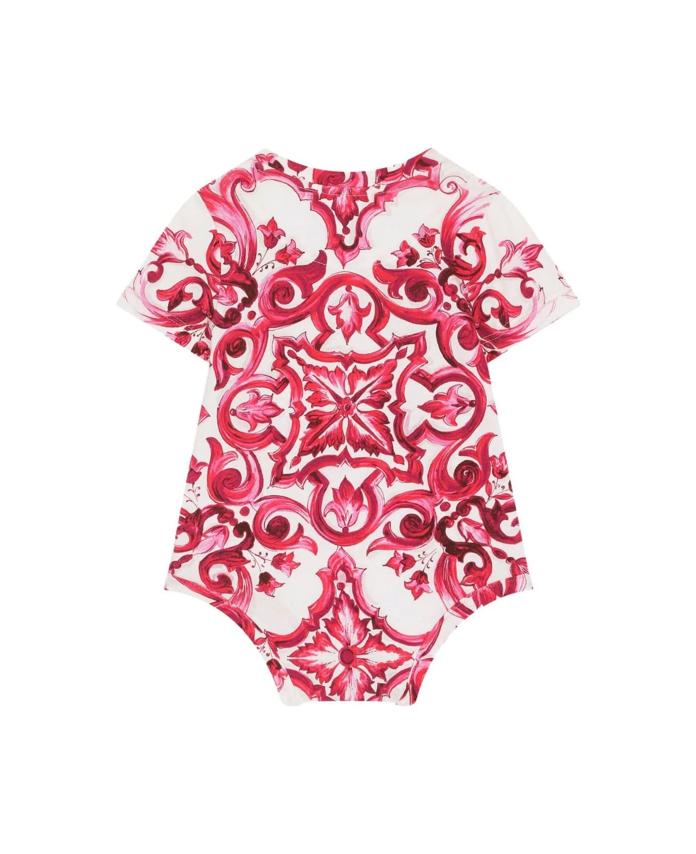 Dolce & Gabbana Set 2 Bodies In White And Fuchsia With Dg Logo And Majolica Print - Pink