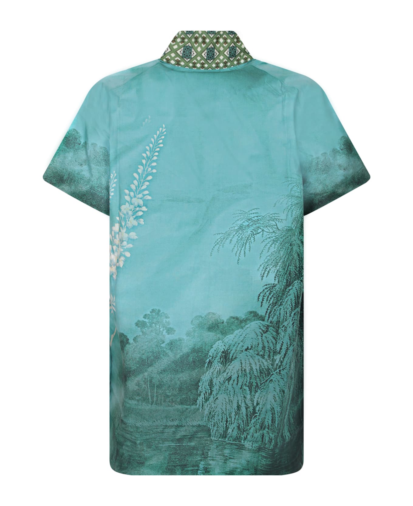 Pierre-Louis Mascia Aqua Green Silk Shirt With Tropical Print - Green