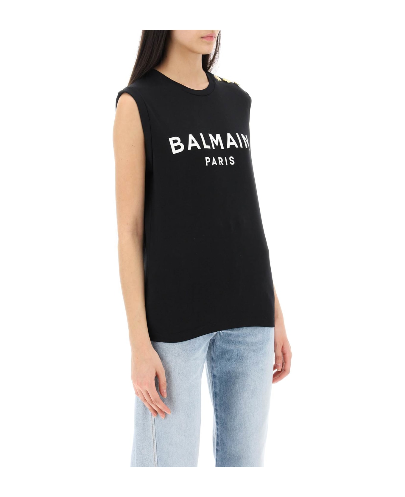 Balmain Logo Top With Embossed Buttons - NOIRBLANC