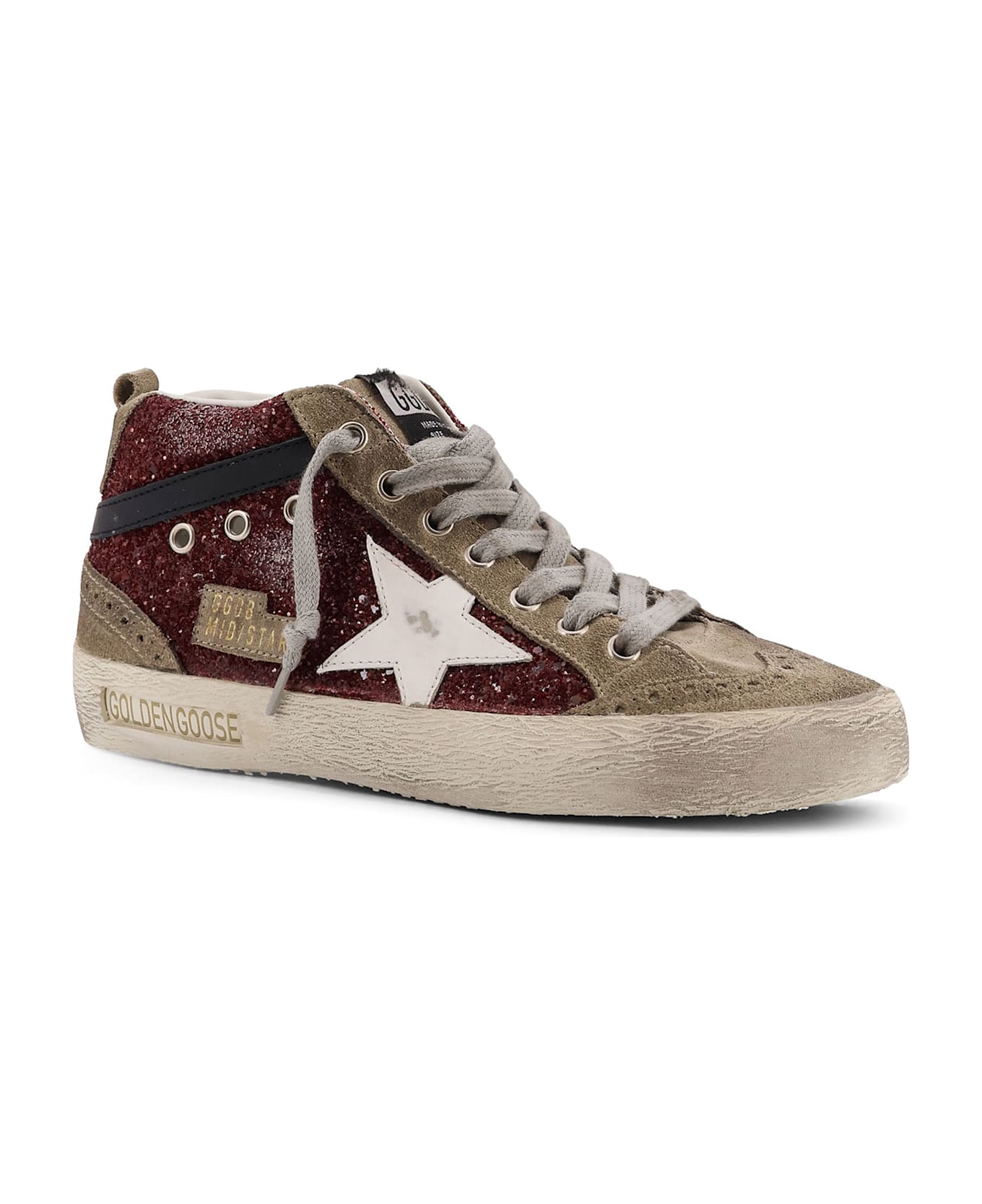 Golden Goose Mid Star Classic High-top Suede Sneakers With Glitter Inserts - DARK RED スニーカー