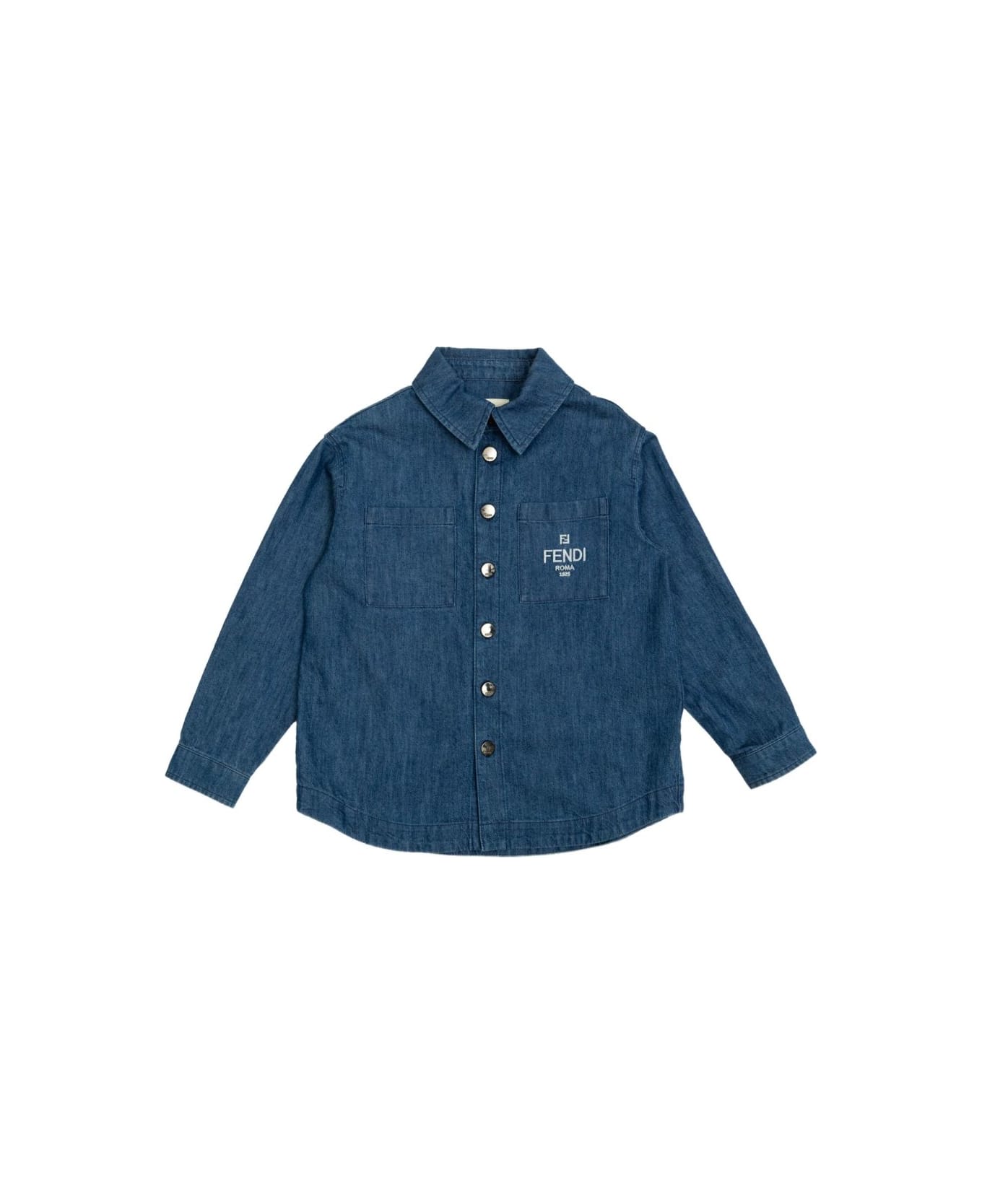 Fendi Kids Denim Shirt With Logo - Blue