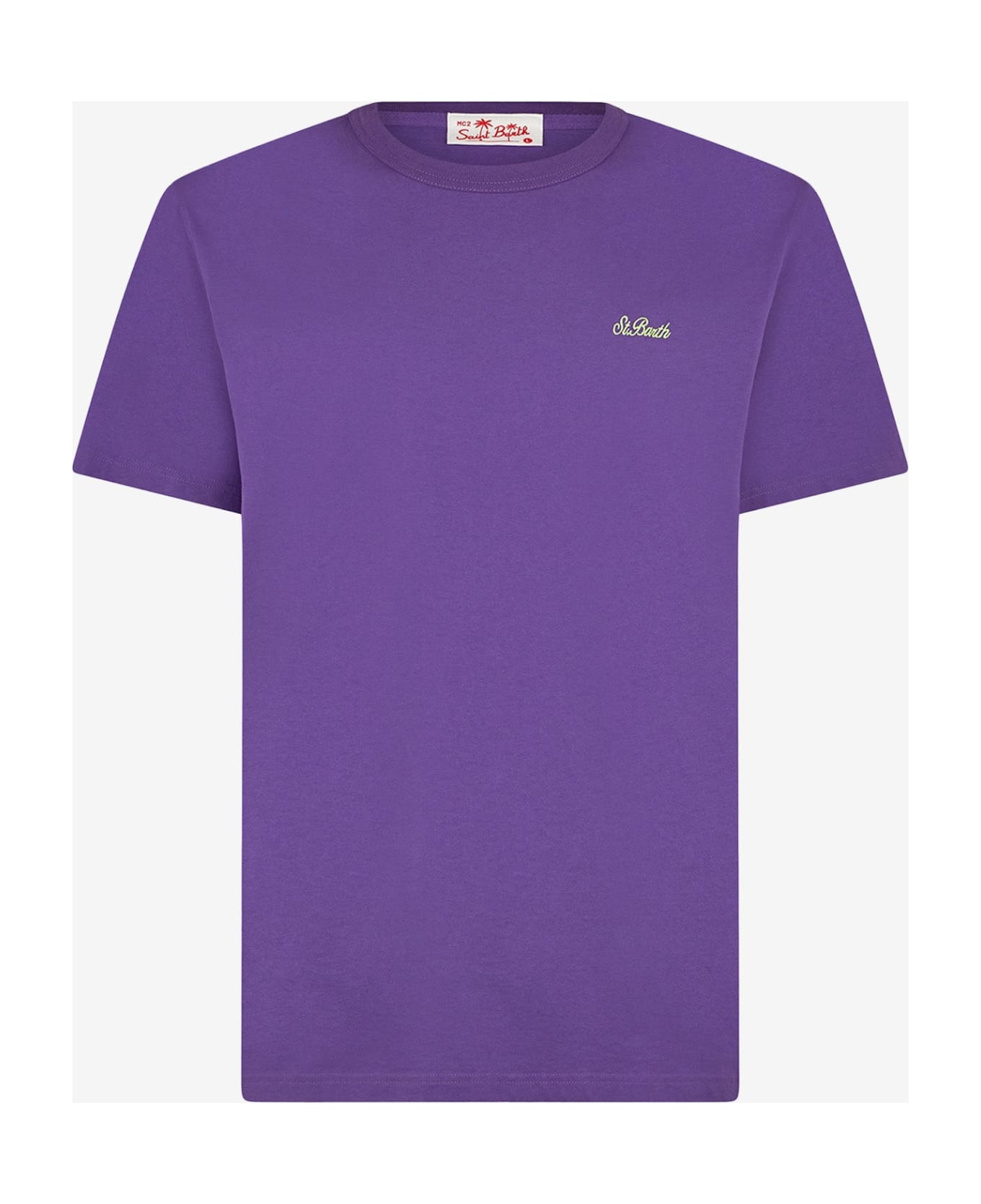 MC2 Saint Barth Man Purple Cotton T-shirt With Embroidery - PINK