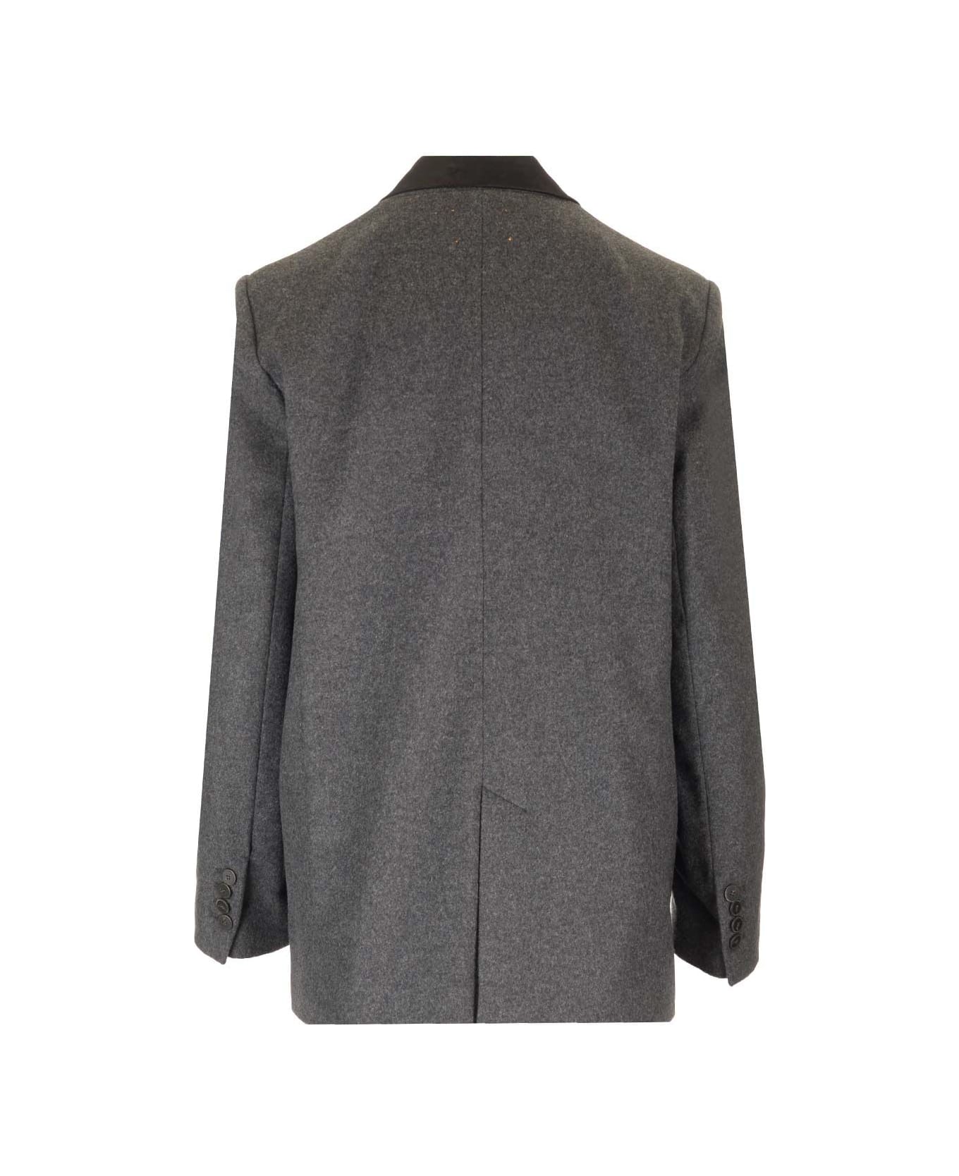 Forte_Forte Wool Cloth Jacket Contrasting Velvet Rever - Grey