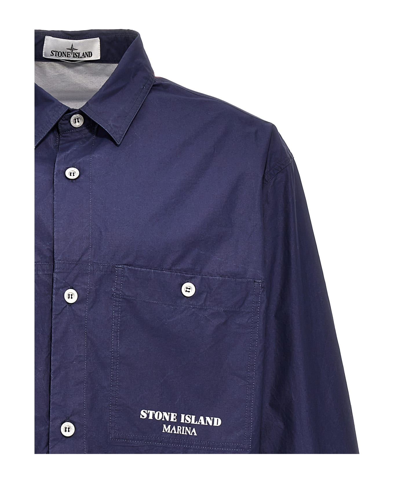 Stone Island Logo Print Overshirt - Blue シャツ