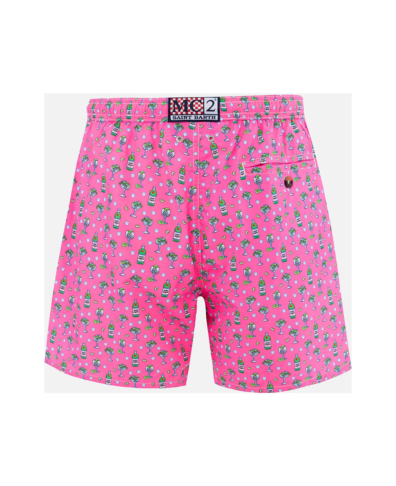 MC2 Saint Barth Man Lightweight Fabric Swim-shorts Lighting Micro Fantasy With Ice And Cocktail Print - PINK