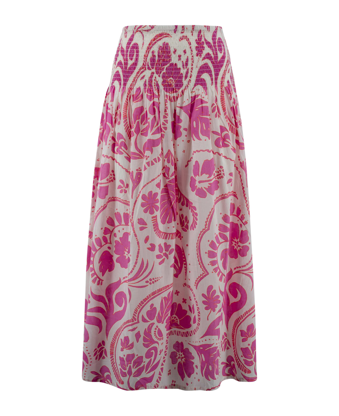 Surkana Long Skirt With Elastic Gathers At The Waist - Fuchsia スカート