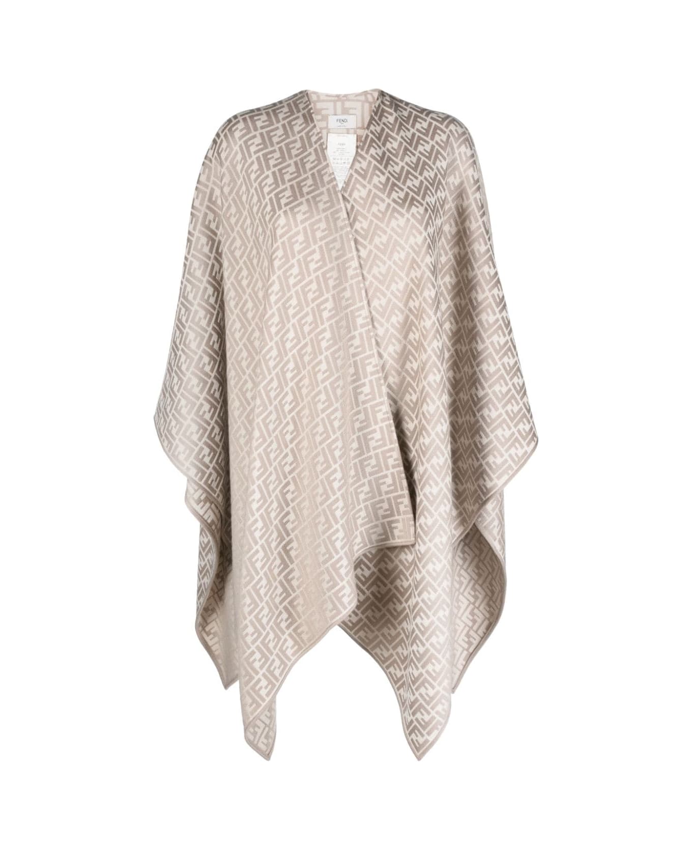 Fendi Ff Wool And Silk Poncho - Gray