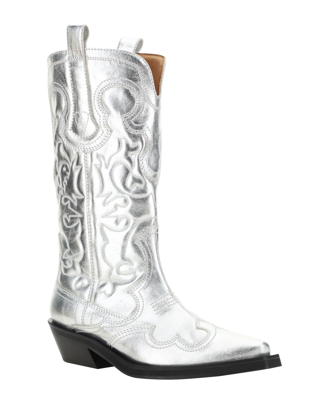 Ganni Western Boots - Silver