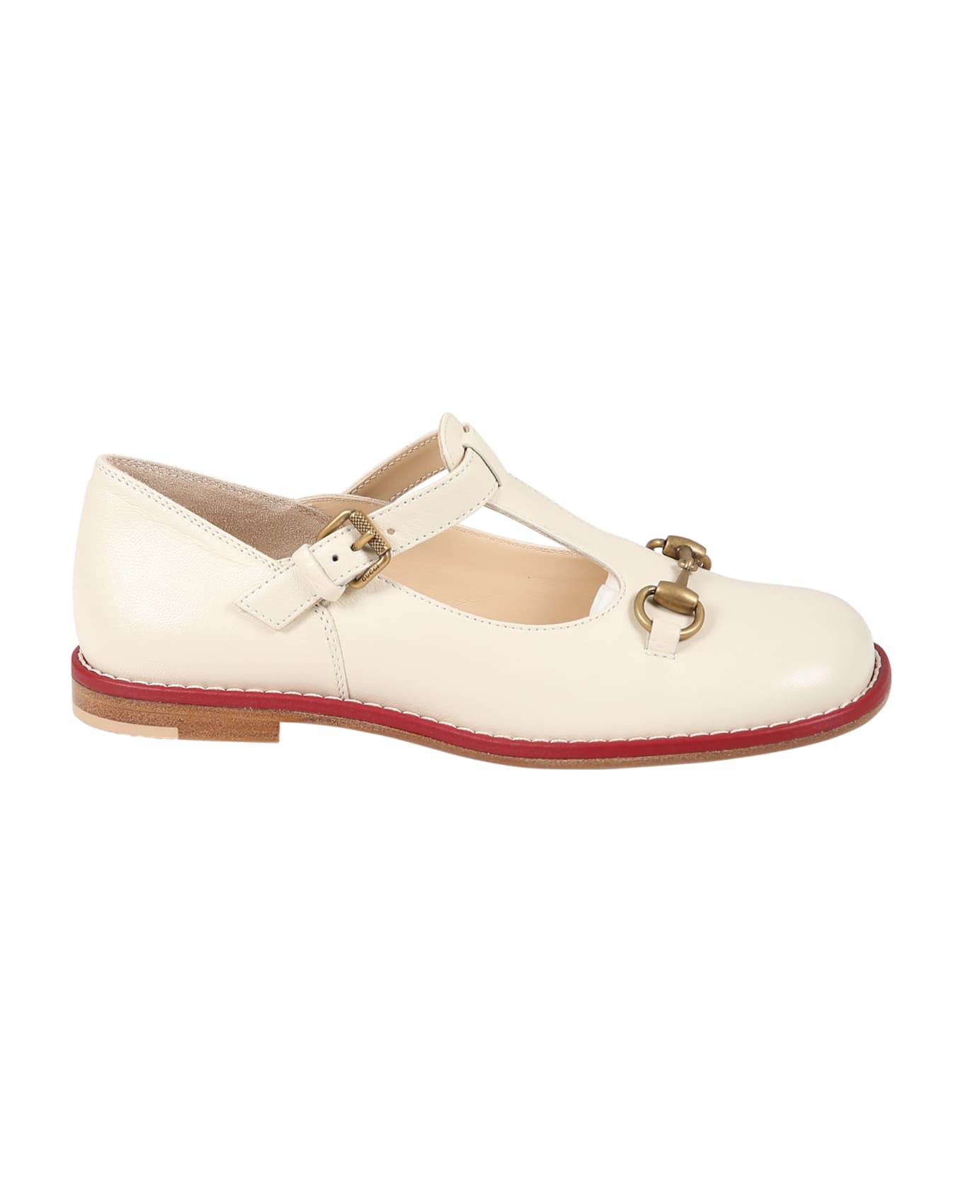 Gucci Ivory Ballet Flats For Girl With Iconic Horsebit - White