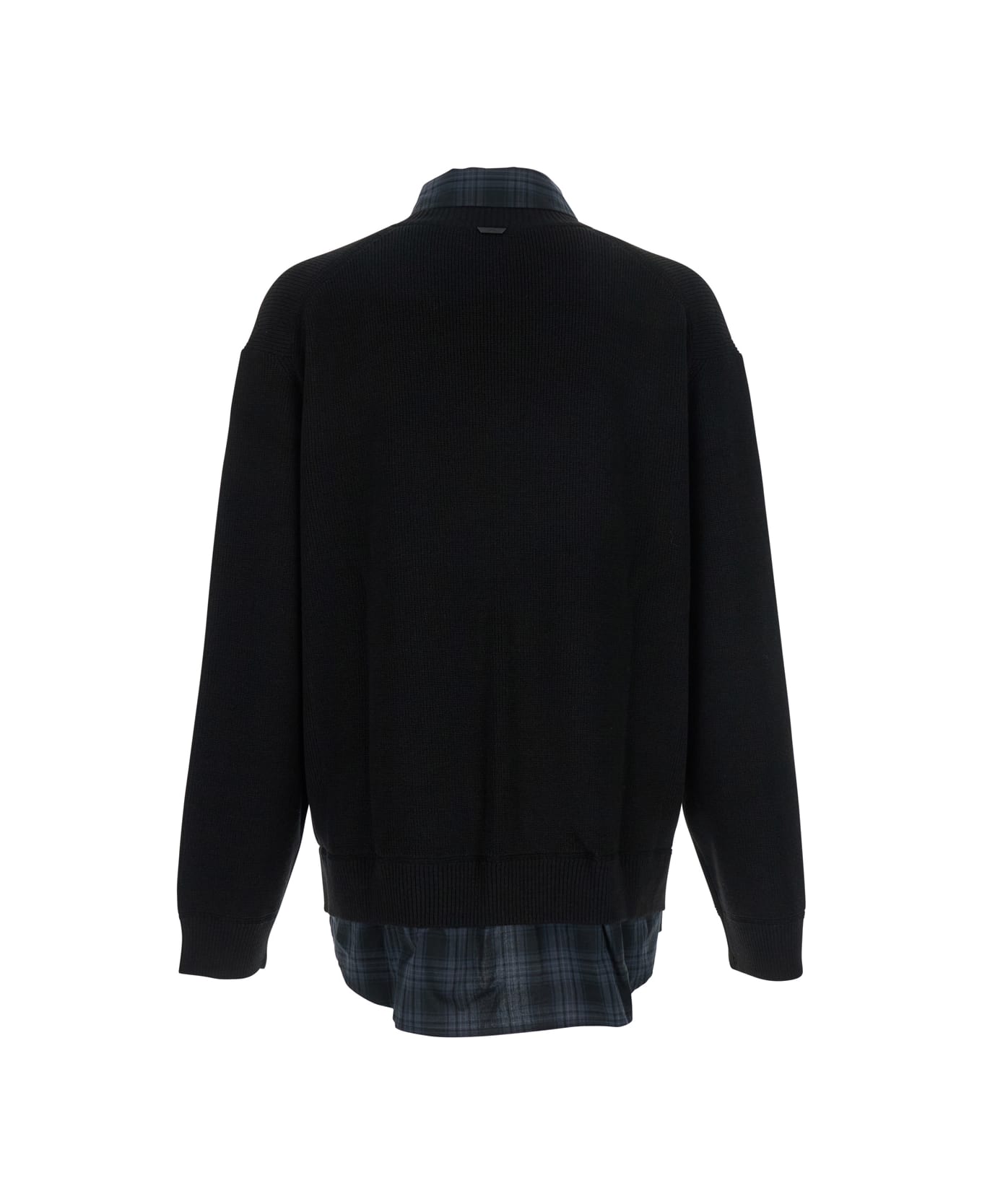 Juun.J Black Sweater With Layered Design And Classic Collar In Cotton And Wool Blend Man - Black