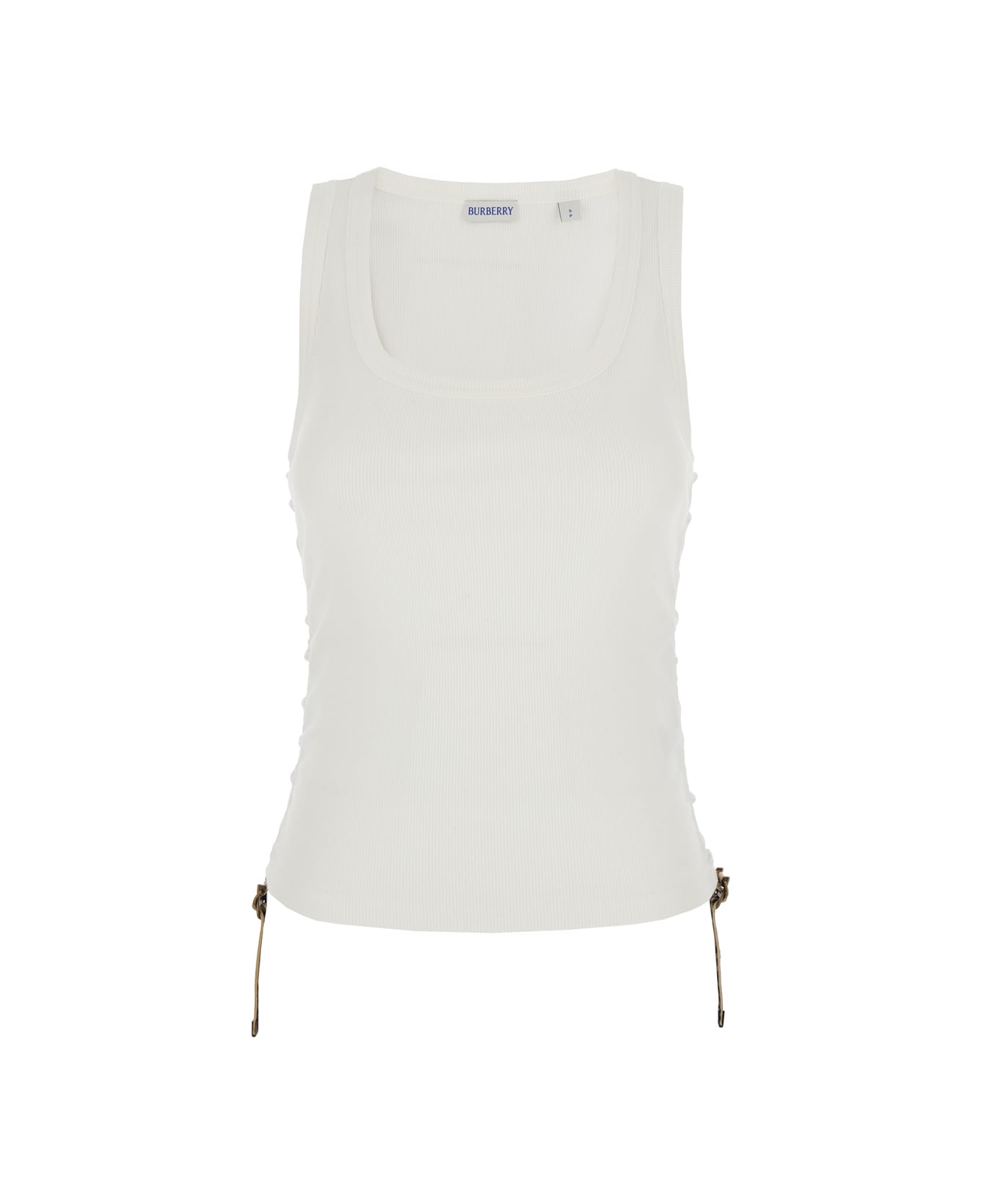 Burberry White Sleeveless Top With Ruched Details And Ties With Check Motiv In Cotton Blend Woman - White