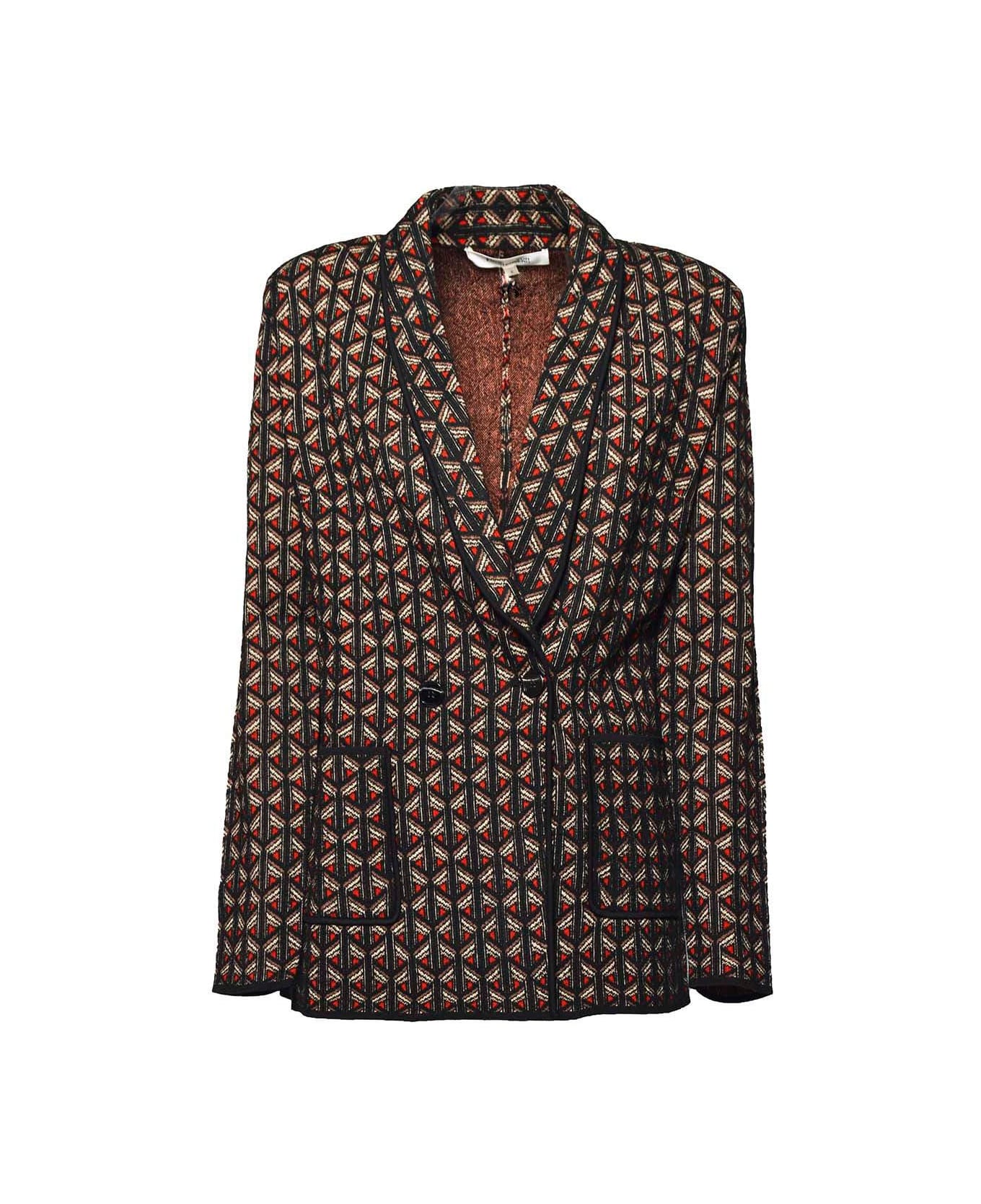 Diane Von Furstenberg Trillian Knit Jacquard Jacket - Nero/rosso