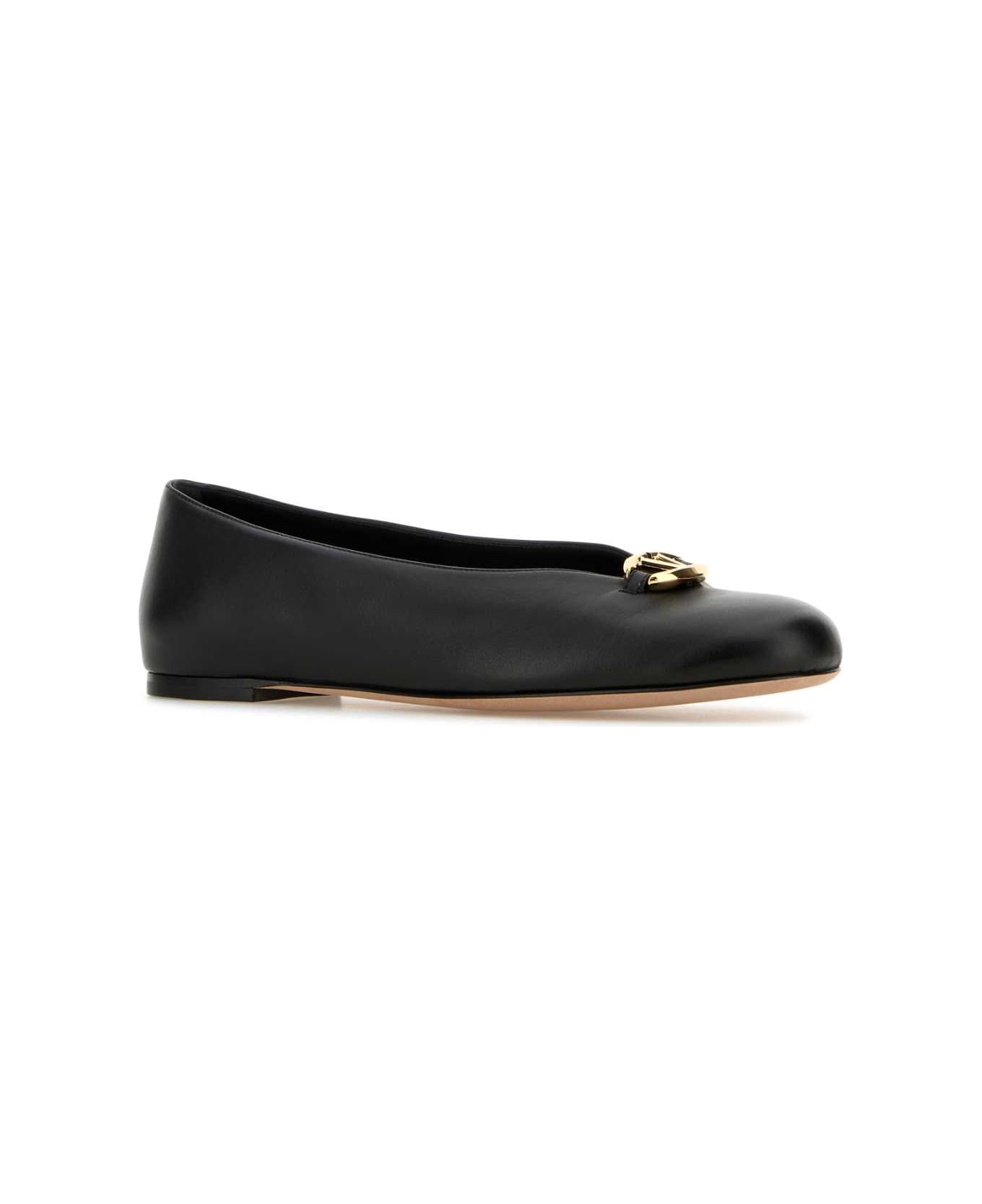 Valentino Garavani Black Leather Vlogo Studio Ballerinas - NERO