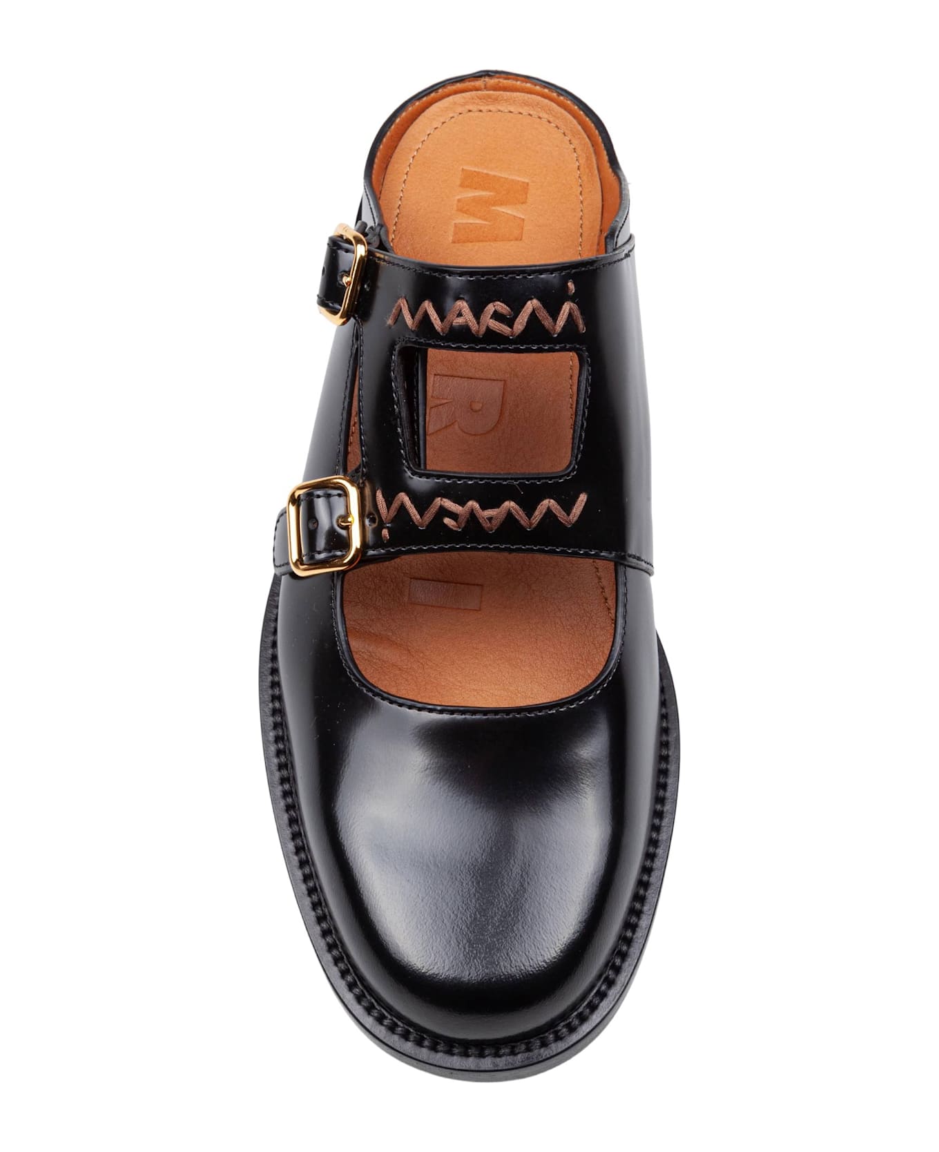 Marni Moccasin Sabot In Brushed Leather Color Black - BLACK