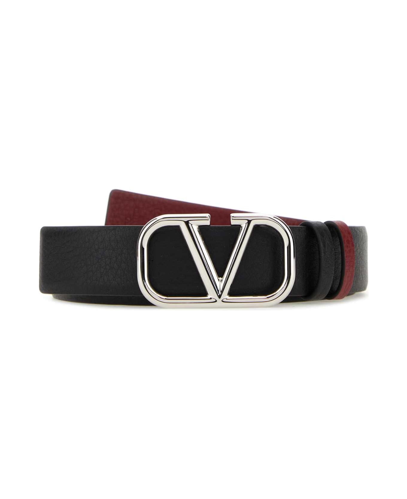 Valentino Garavani Black Leather Reversible Vlogo Belt - NERRUB