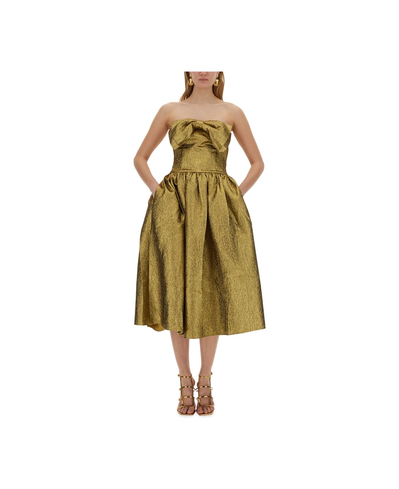 self-portrait Metallic Jacquard Midi Dress - GOLD