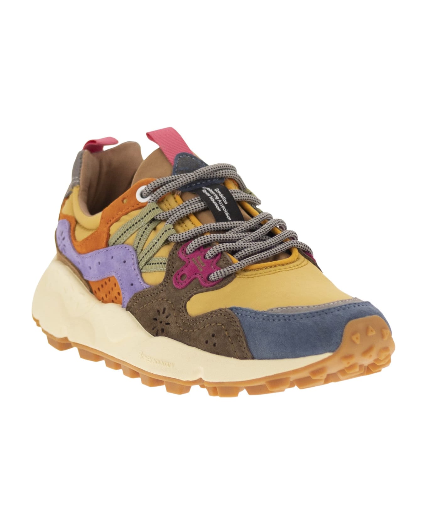 Flower Mountain Yamano 3 - Sneakers In Suede And Technical Fabric - Yellow/blue