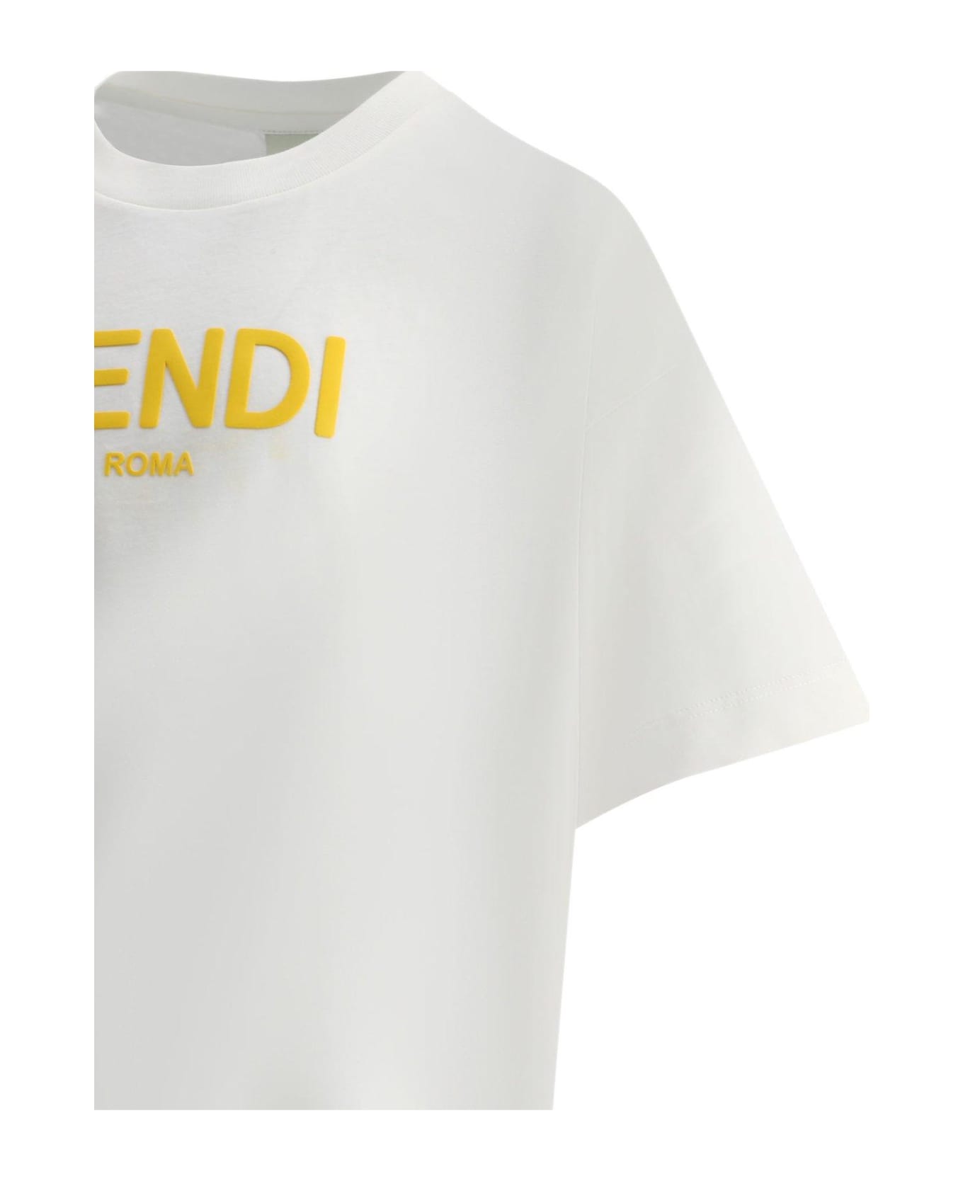 Fendi Logo Printed Crewneck T-shirt - WHITE