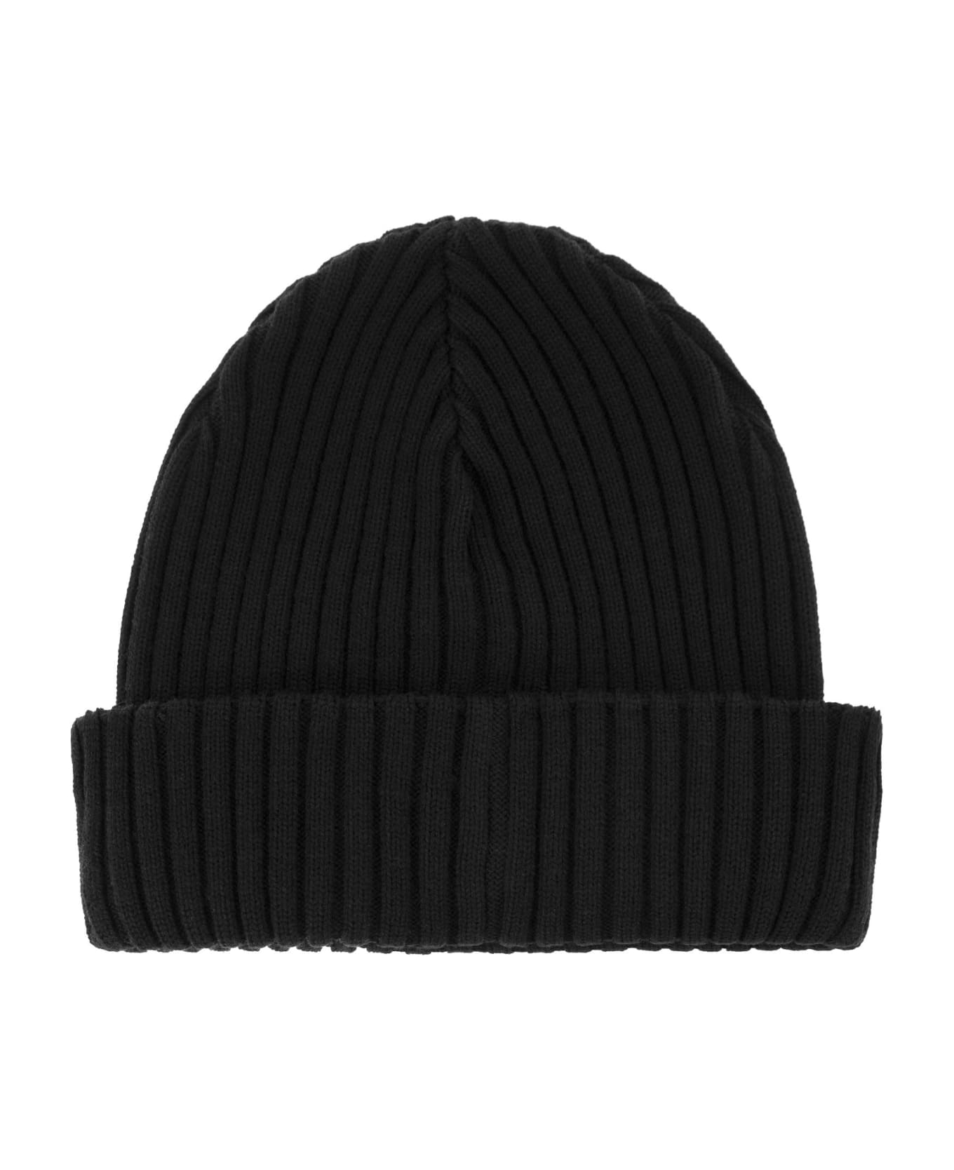 Paul&Shark Iconic Coin Badge Ribbed Wool Hat - Black