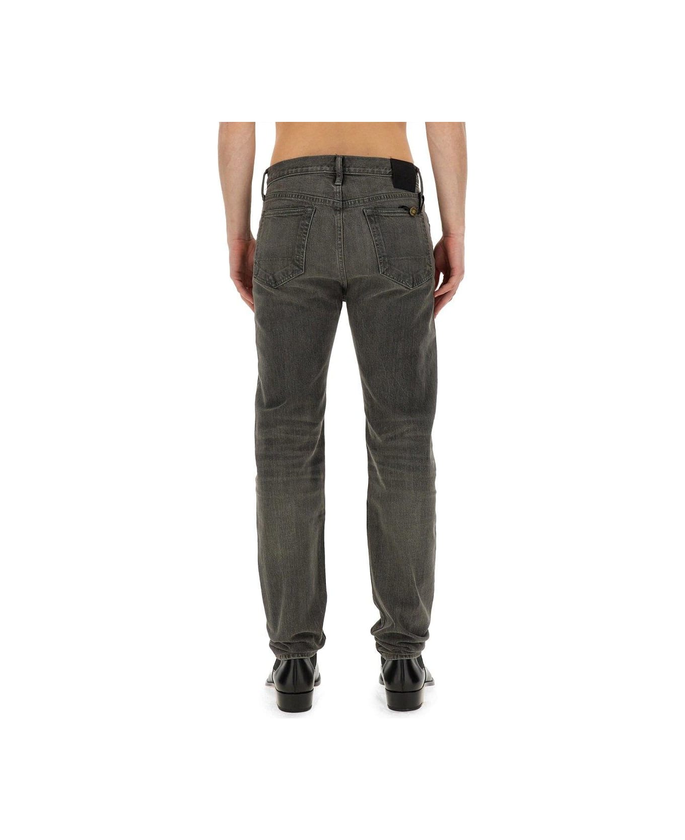 Tom Ford Logo Patch Straight Leg Jeans - GREY