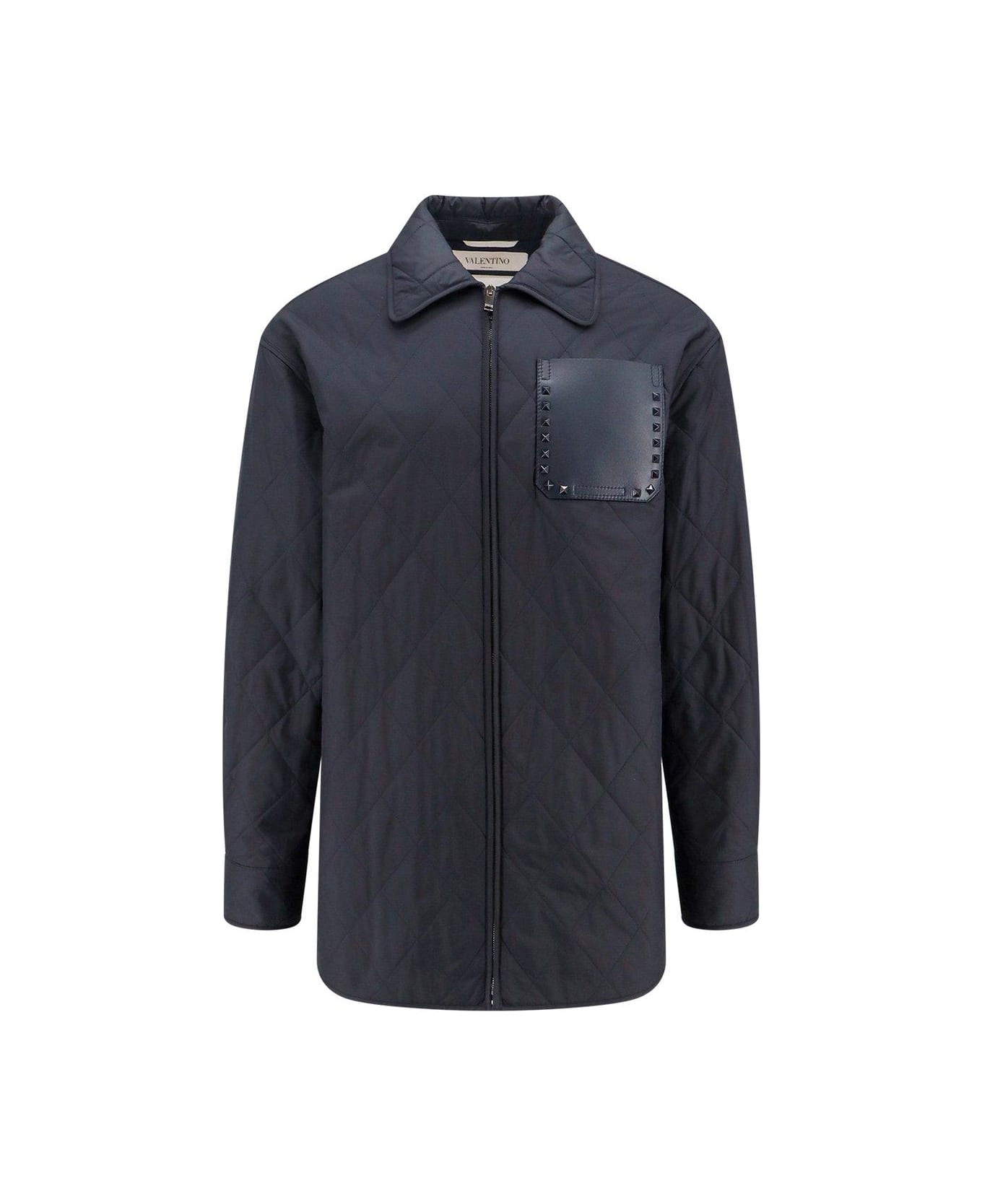 Valentino Stud Detailed Zip-up Jacket - Blue