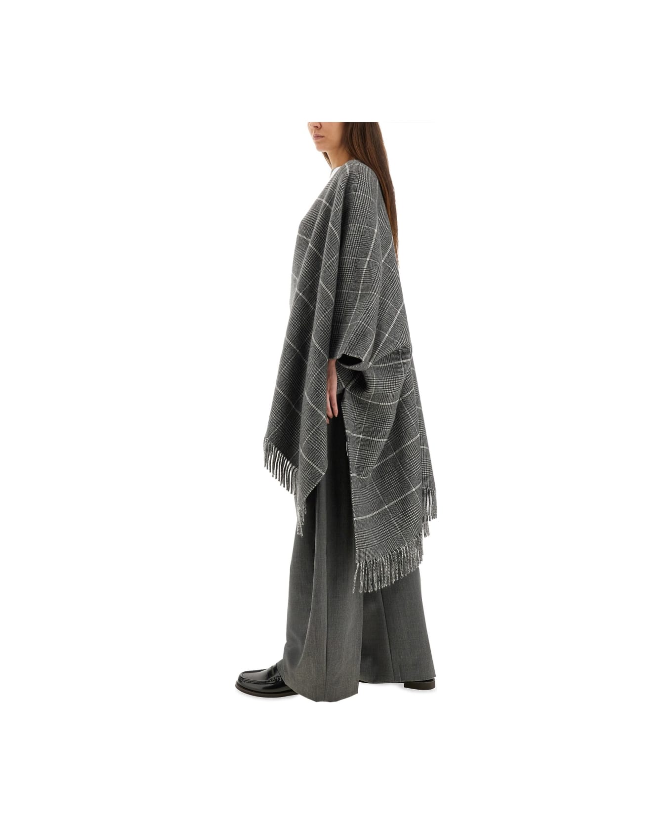 Brunello Cucinelli Wool Poncho With Bangs - GREY