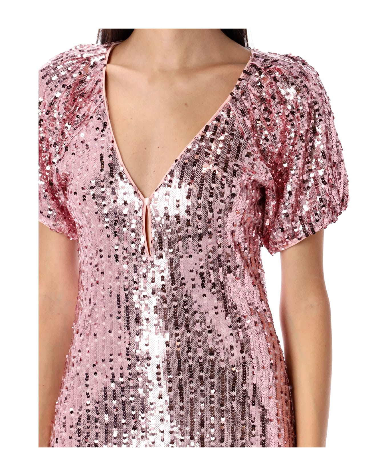 Rotate by Birger Christensen Sequins Midi V-neck Dress - SILVER PINK