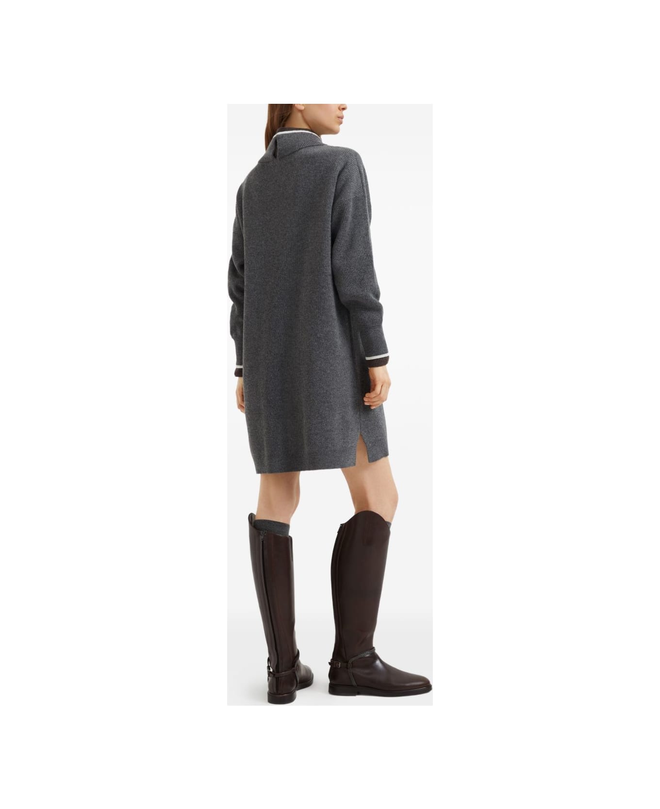 Brunello Cucinelli Dark Gray Ribbed Knit Suit - Grey