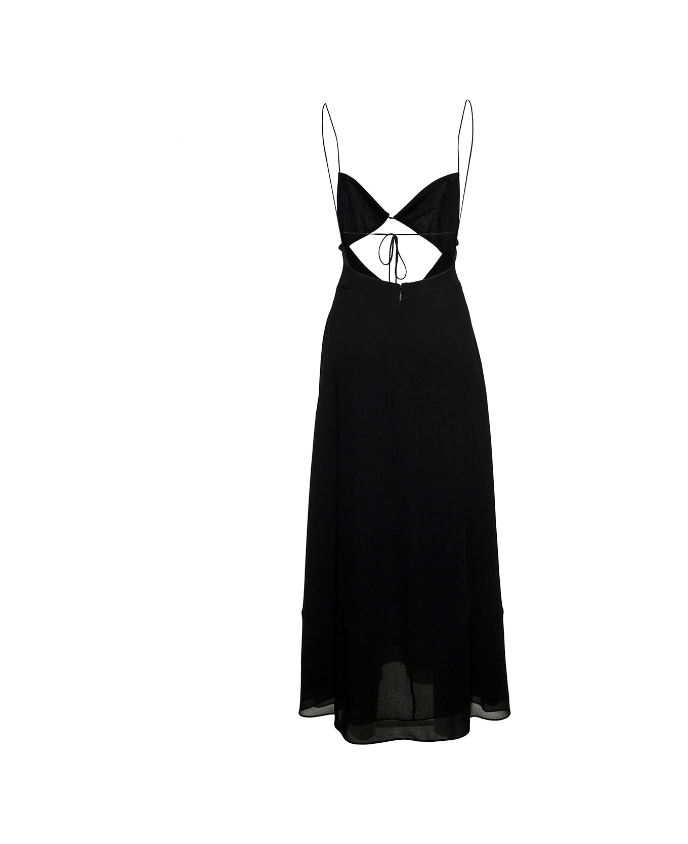 Saint Laurent Black Viscose Crepe Long Dress With Cut Out Detail - Black