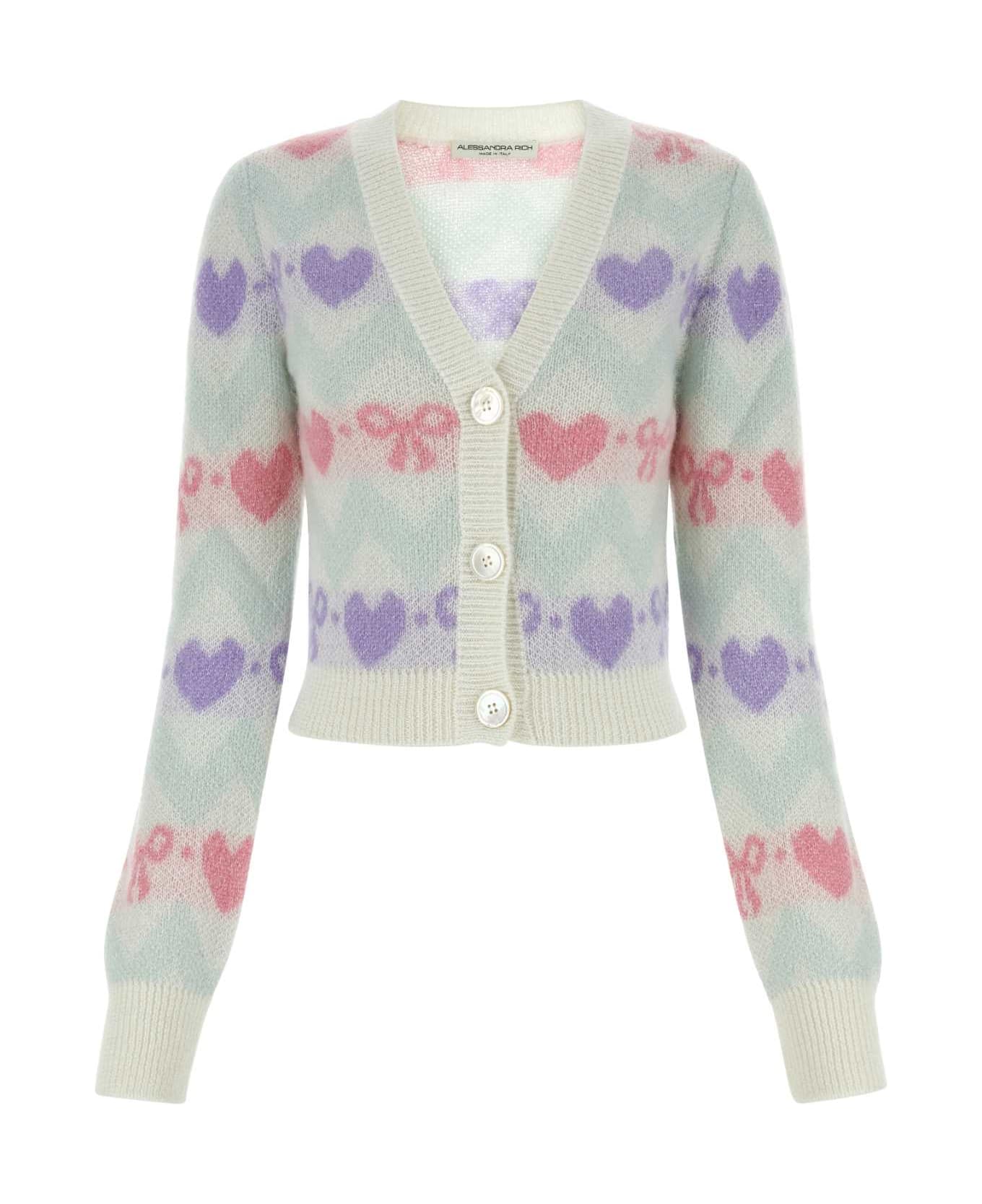 Alessandra Rich Multicolor Mohair Blend Cardigan - WHITE