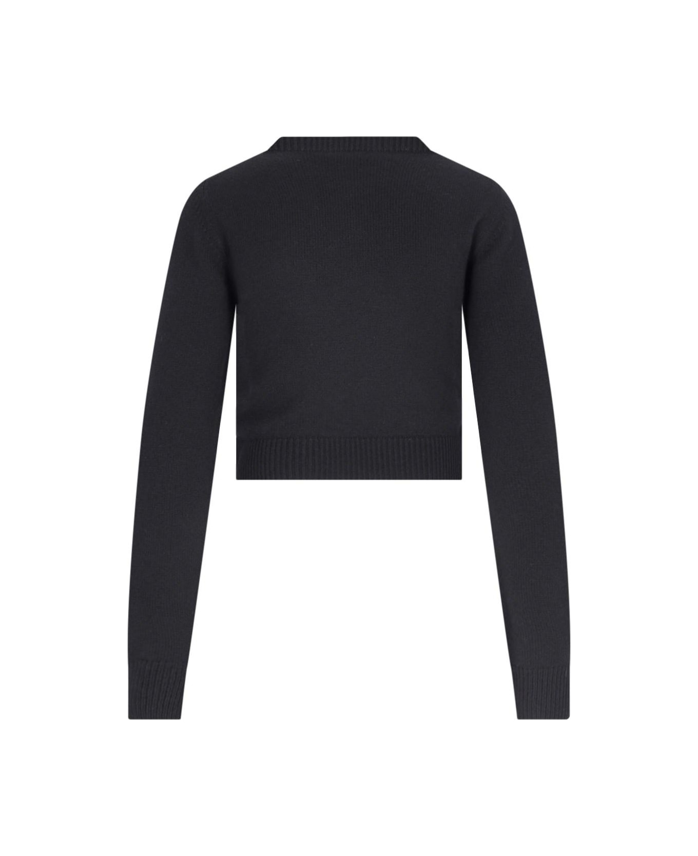 Miu Miu Cropped Sweater With Rhinestones - Nero