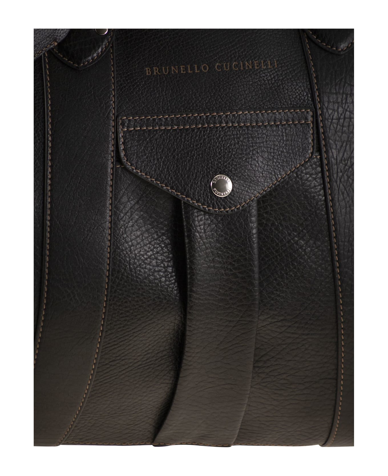 Brunello Cucinelli Grained Calfskin Weekender Bag - Black