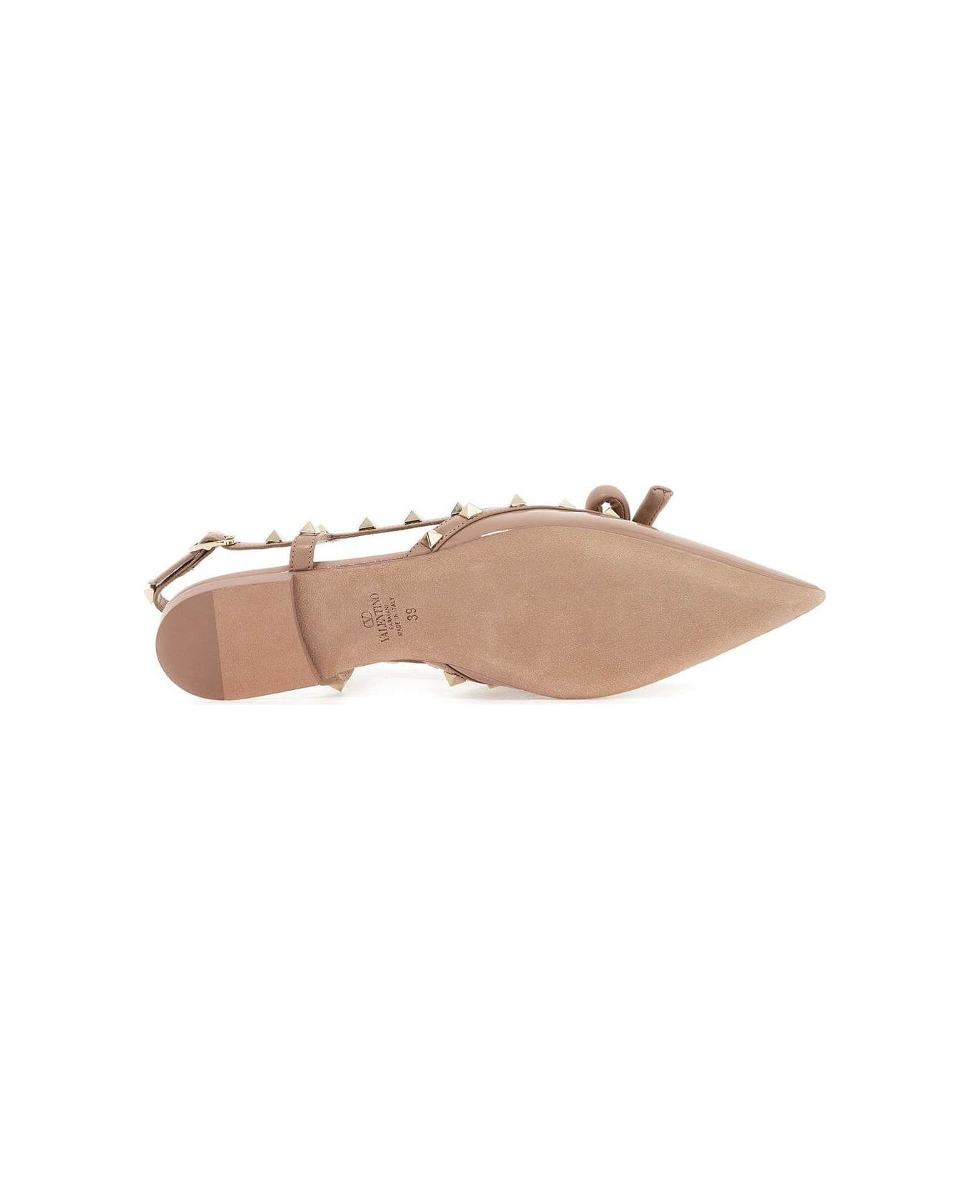 Valentino Garavani Garavani Rockstud Pointed Toe Slingback Ballerina Shoes - Powder