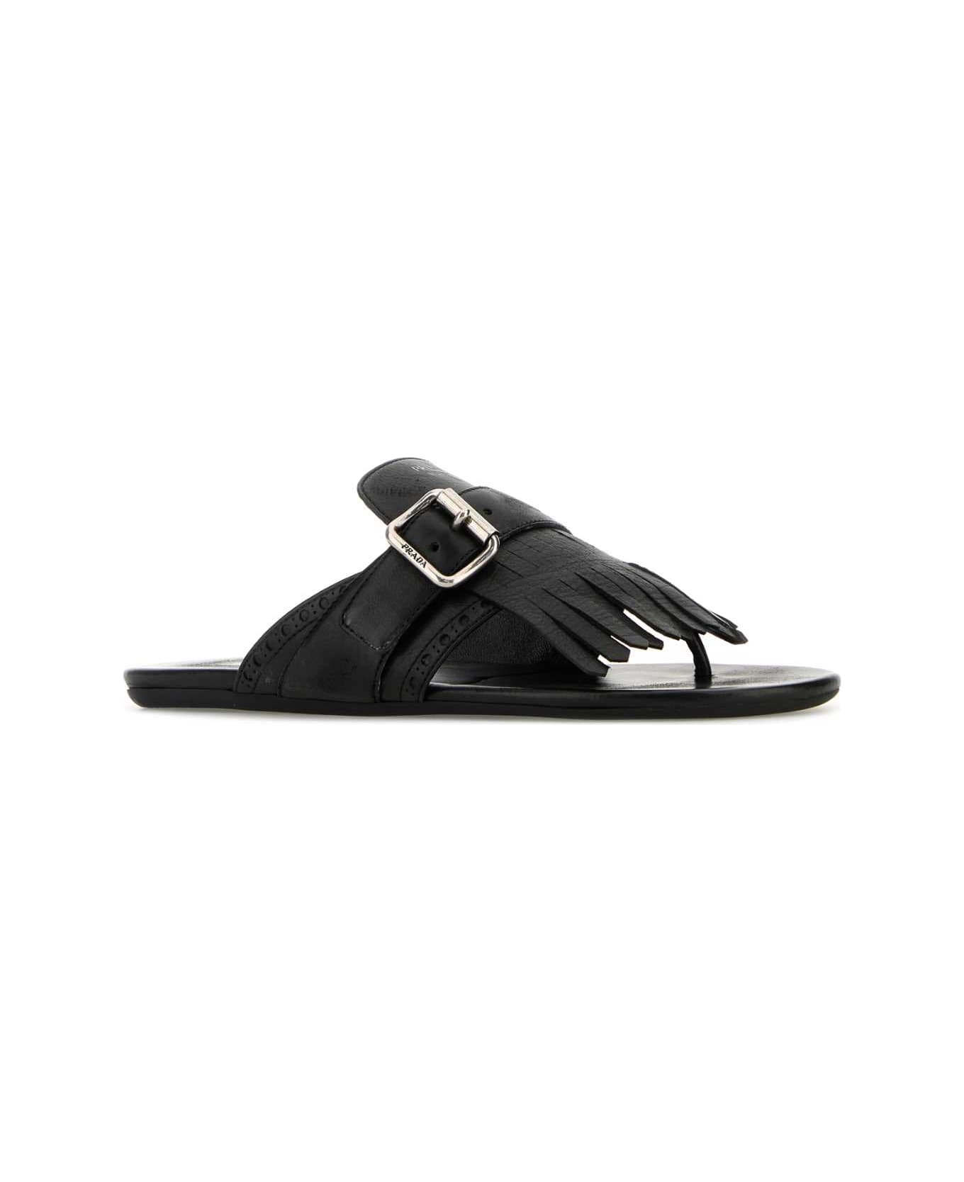 【関税&送料込】Prada Black Leather Shuffle Thong Slippers Prada Black Leather Shuffle Thong Slippers | italist, ALWAYS