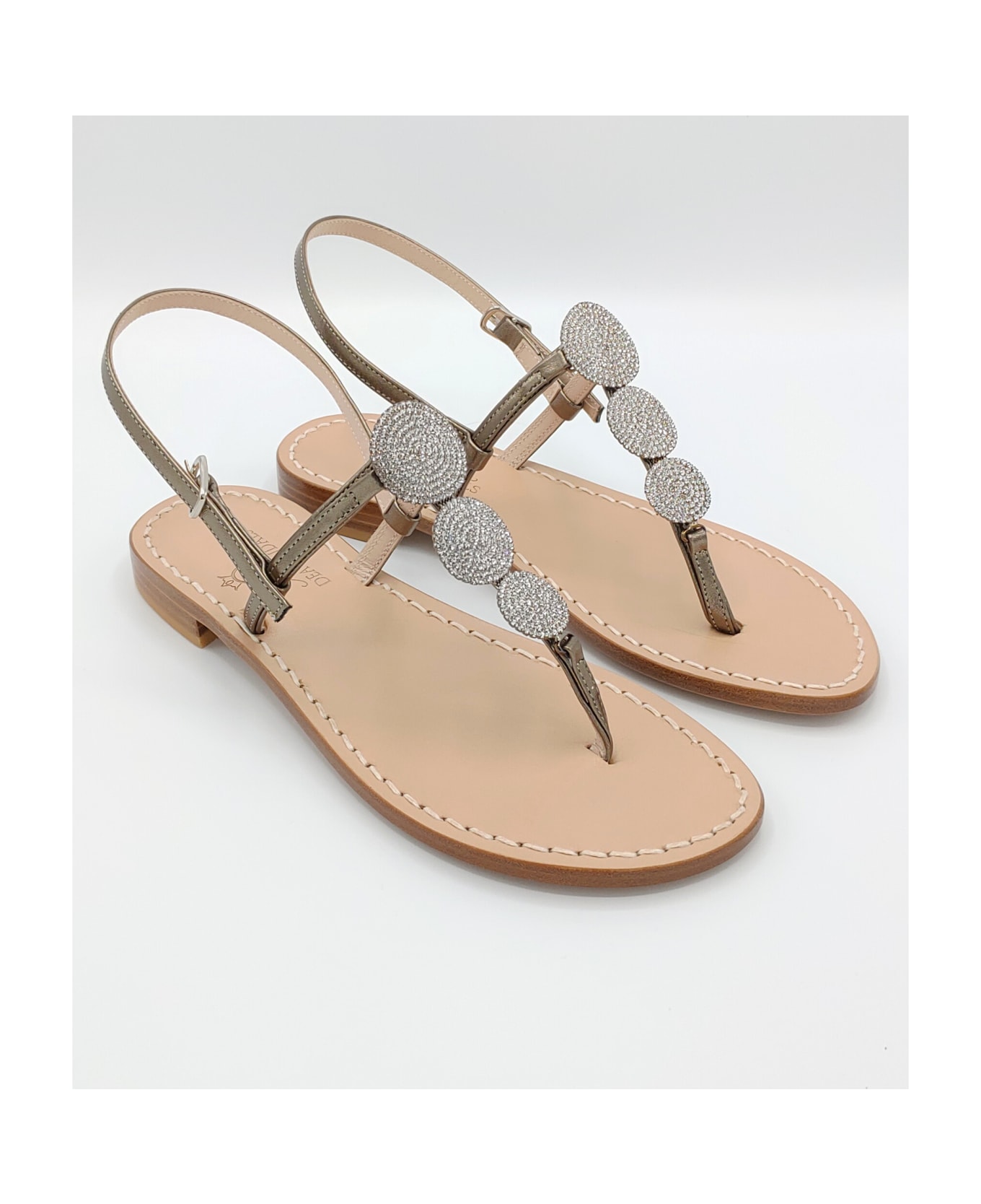 Dea Sandals Fari Di Capri Jewel Flip Flops Sandals - gunmetal, natural crystal
