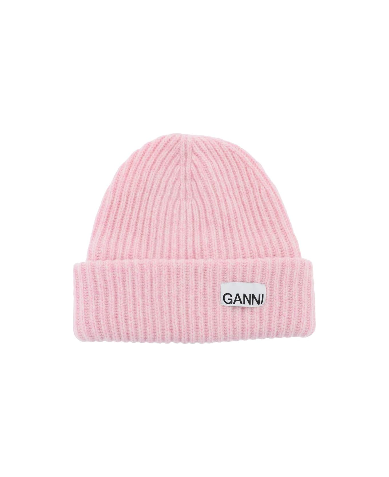 Ganni Beanie Hat With Logo Patch - LILAC SACHET (Pink)