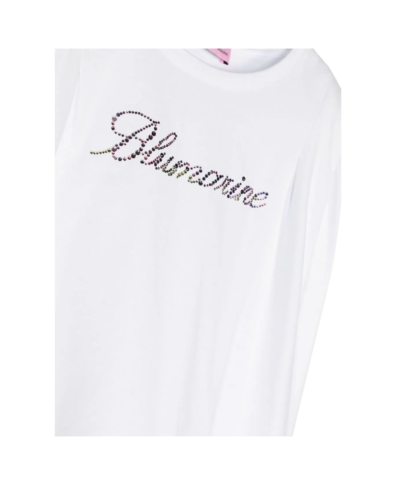 Miss Blumarine White T-shirt With Multicolor Rhinestone Logo - Bianco