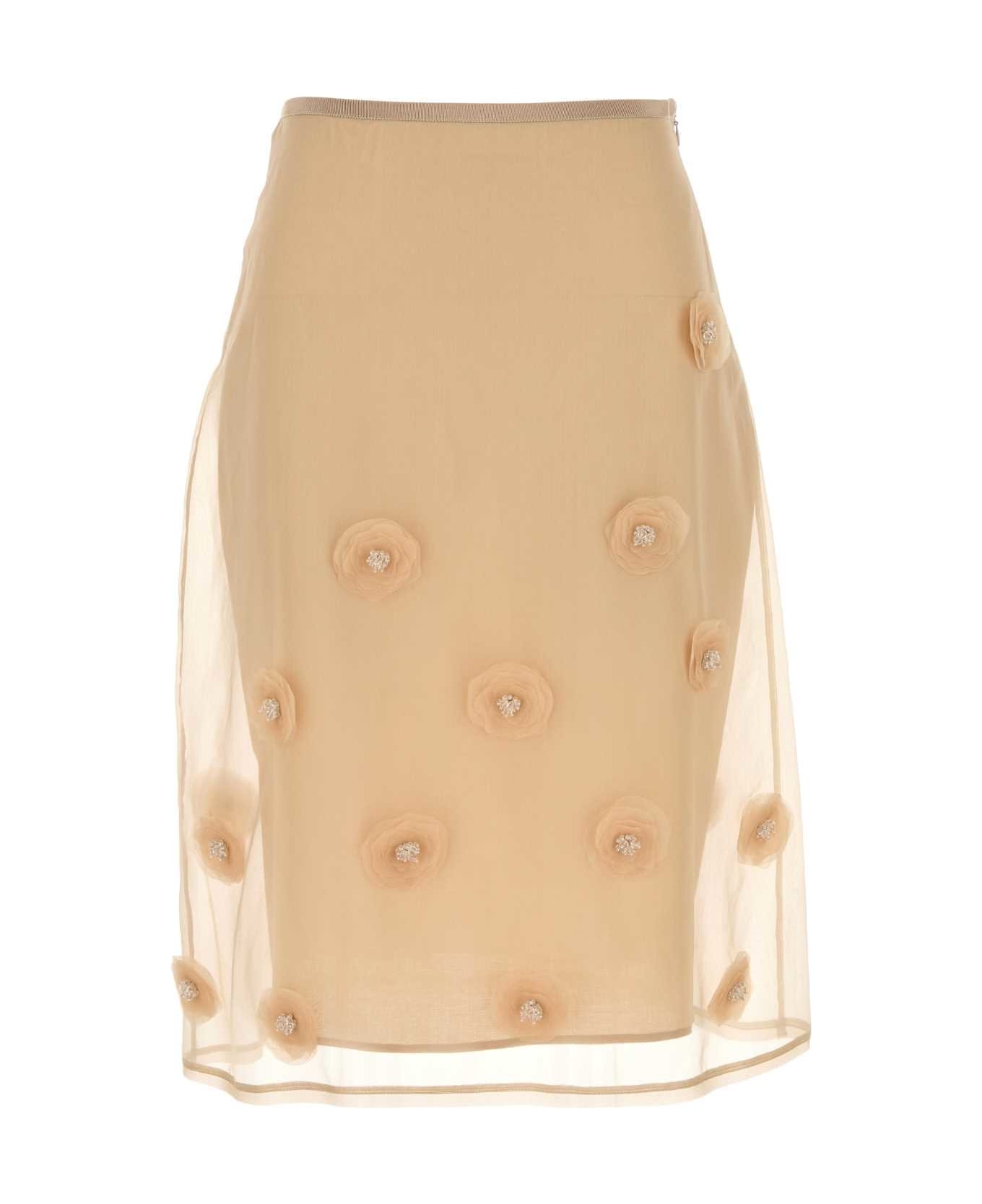Max Mara Studio Beige Silk Ombrosa Skirt - AVORIO