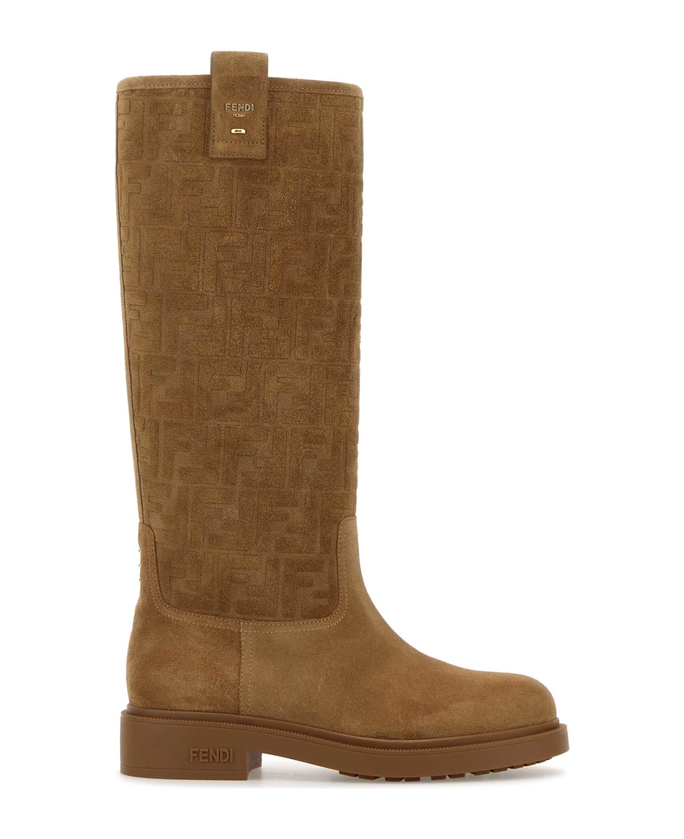 Fendi Camel Suede Fendi Filo Boots - BRONZE+BRONZE
