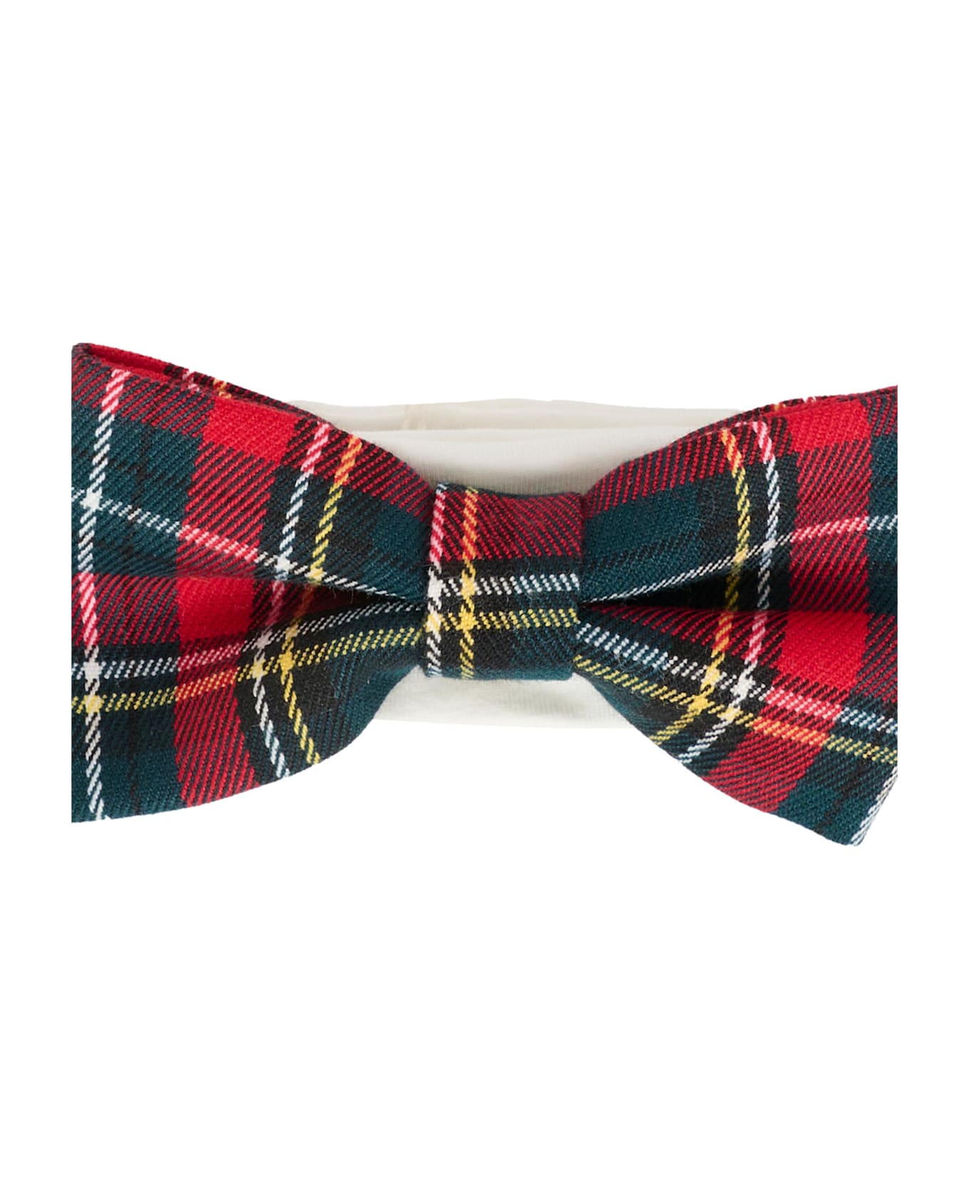 La stupenderia White Headband For Baby Girl With Red And Green Tartan Bow - White