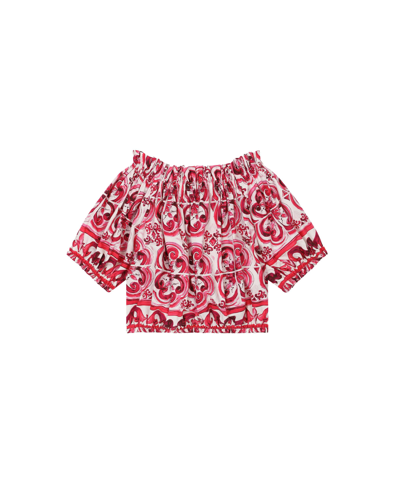 Dolce & Gabbana Poplin Top With Fuchsia Majolica Print - Pink