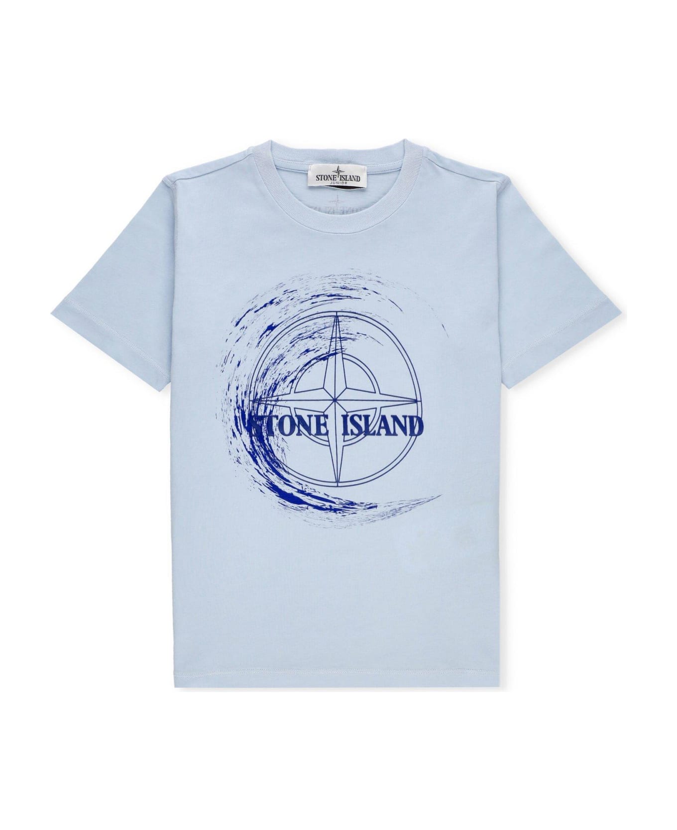 Stone Island Logo Printed Crewneck T-shirt - Celeste
