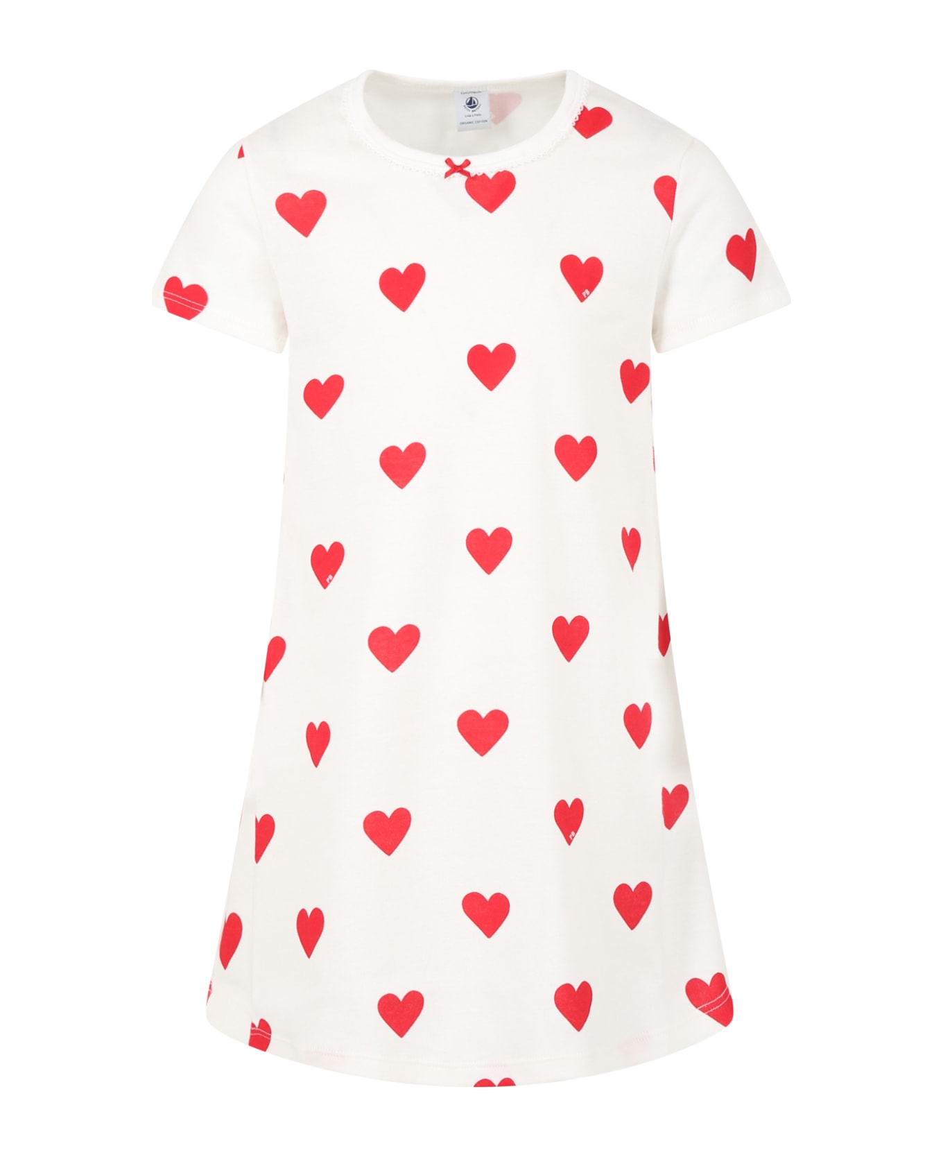 Petit Bateau White Nightgown For Girl With Logioed Hearts - White アンダーウェア