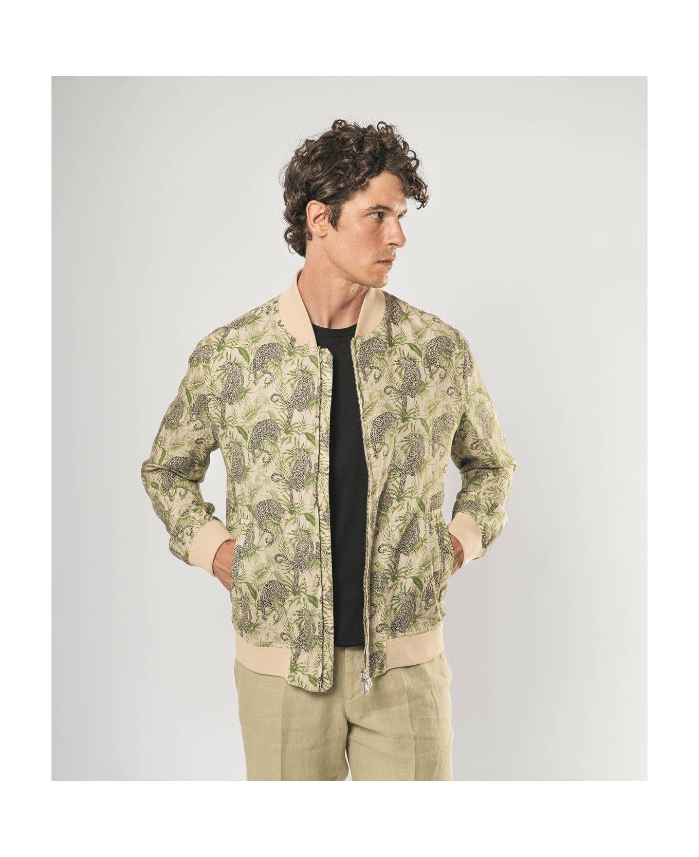 Larusmiani Bomber Cheetah Down Jacket - Green Cheetah
